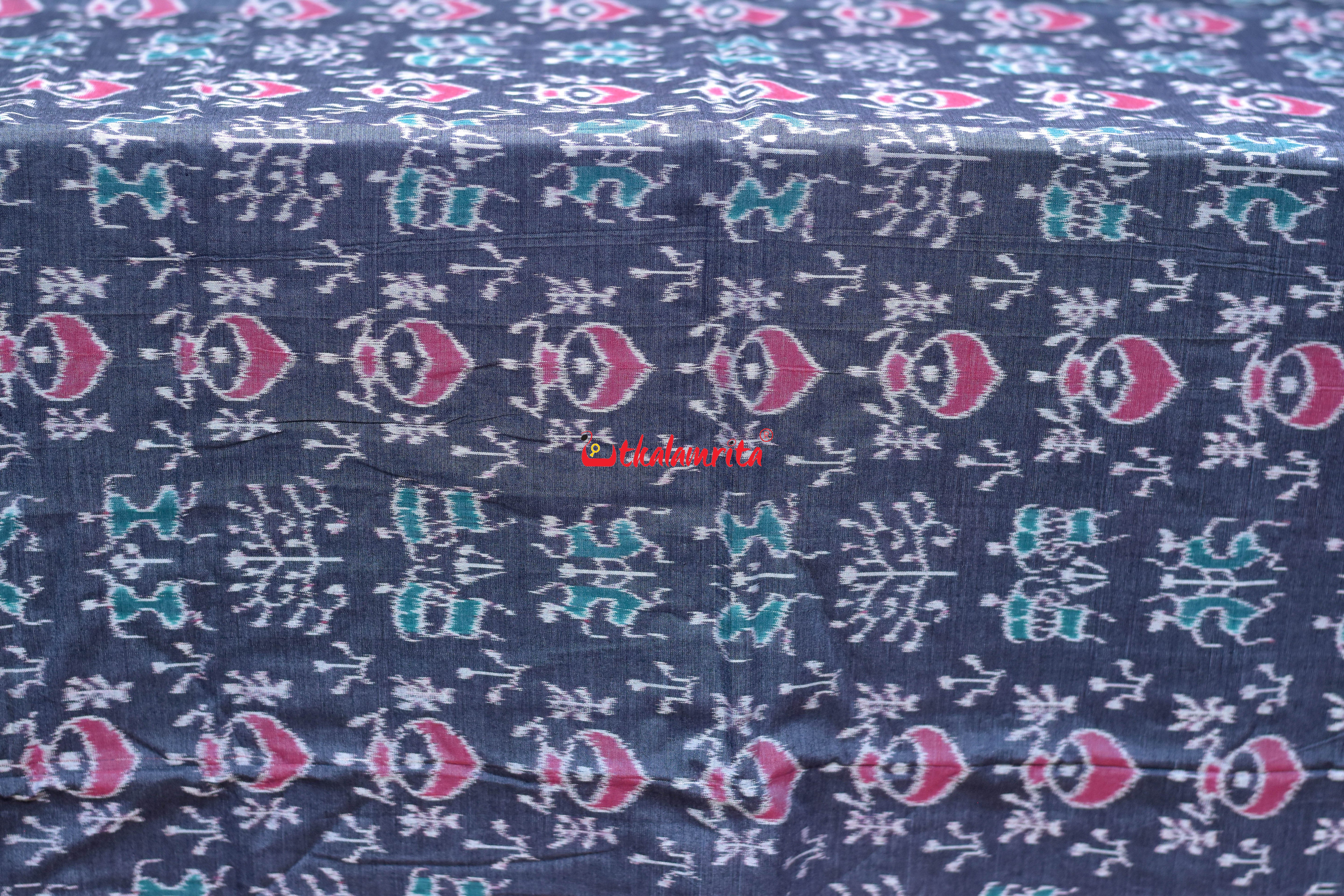 Grey Tribal Kalasi Paper Desigmn Sambalpuri Cotton (Fabric)