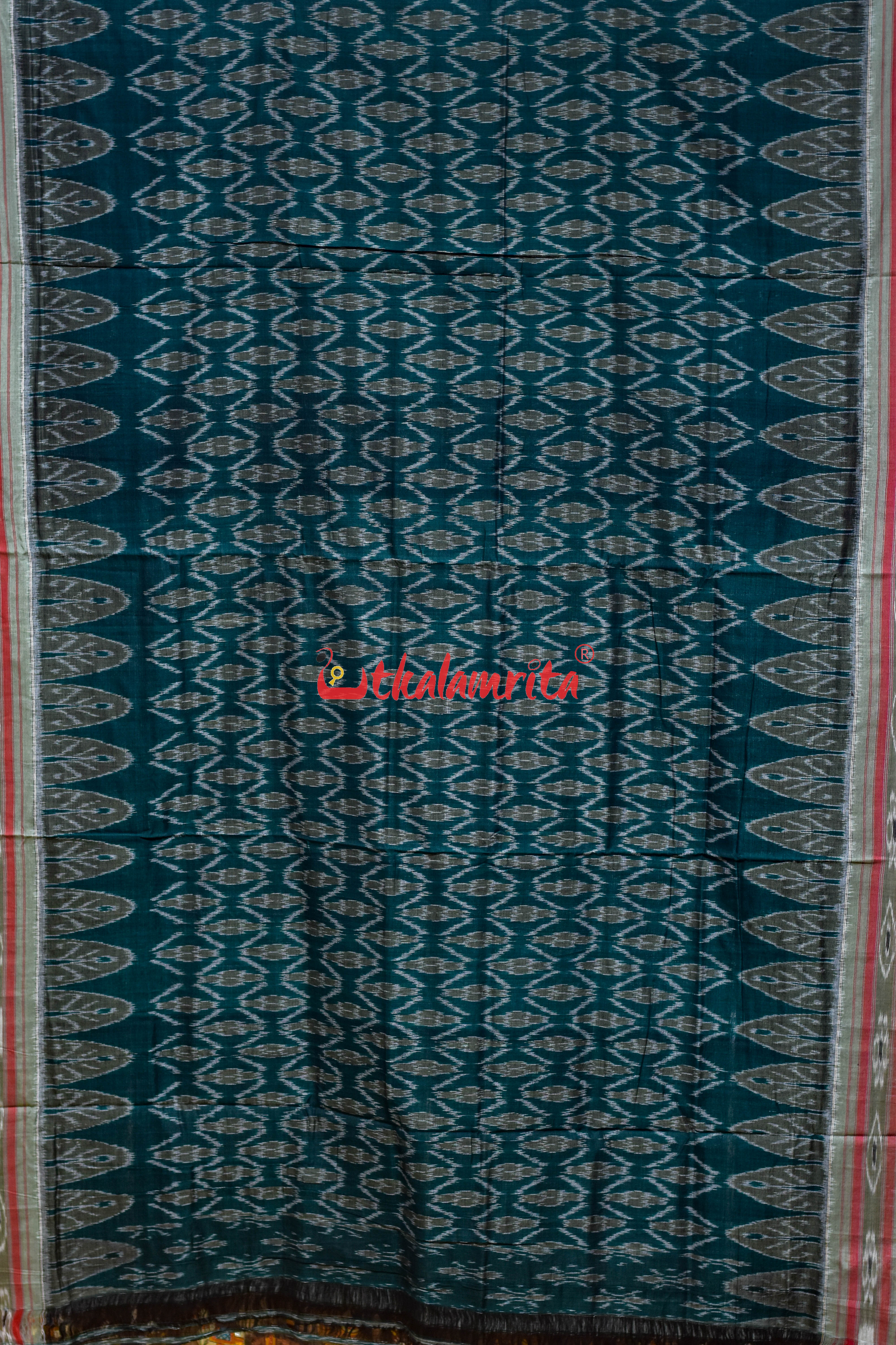 Dark Green Flower Kothi Pasapali Khandua Cotton Saree