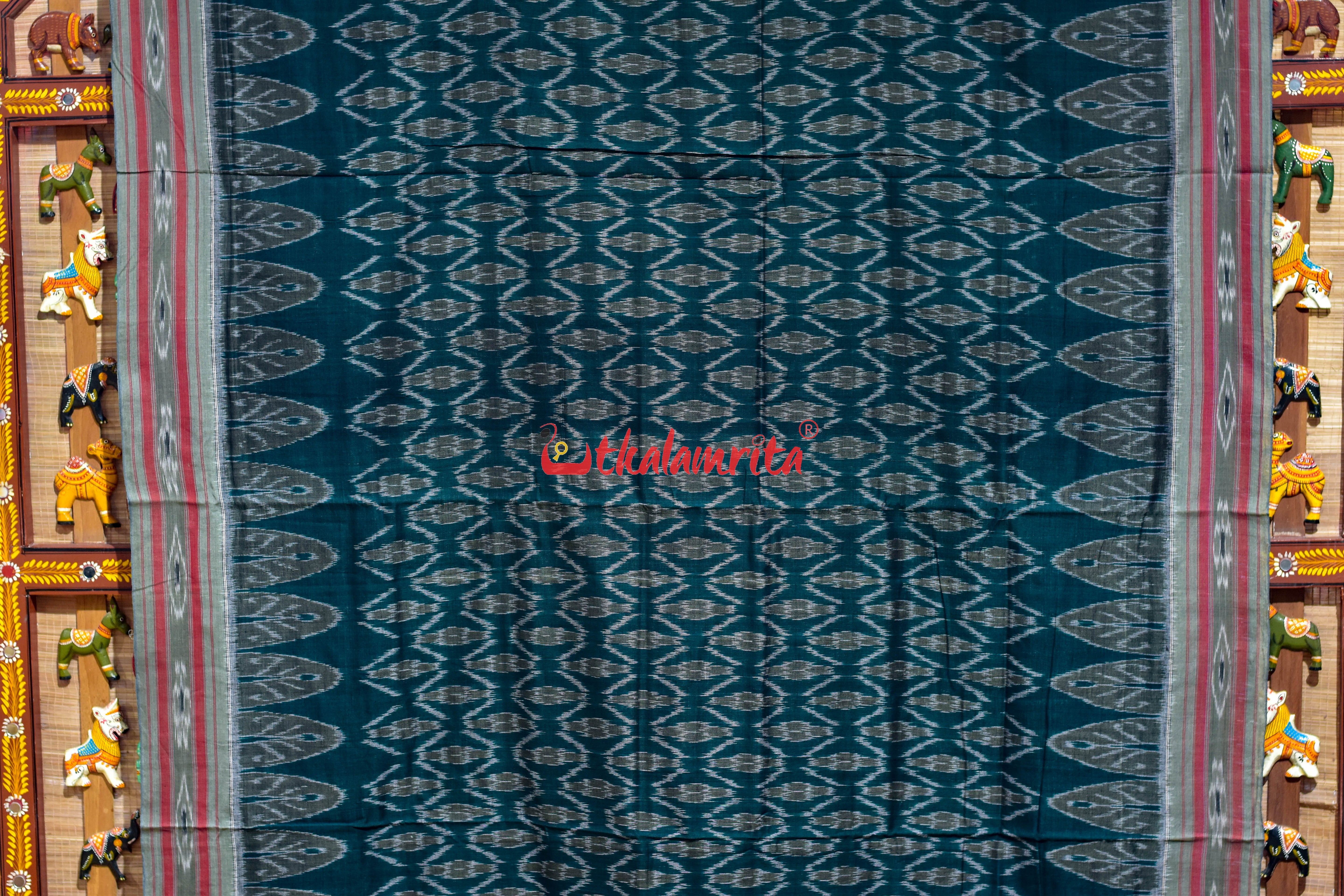 Dark Green Flower Kothi Pasapali Khandua Cotton Saree