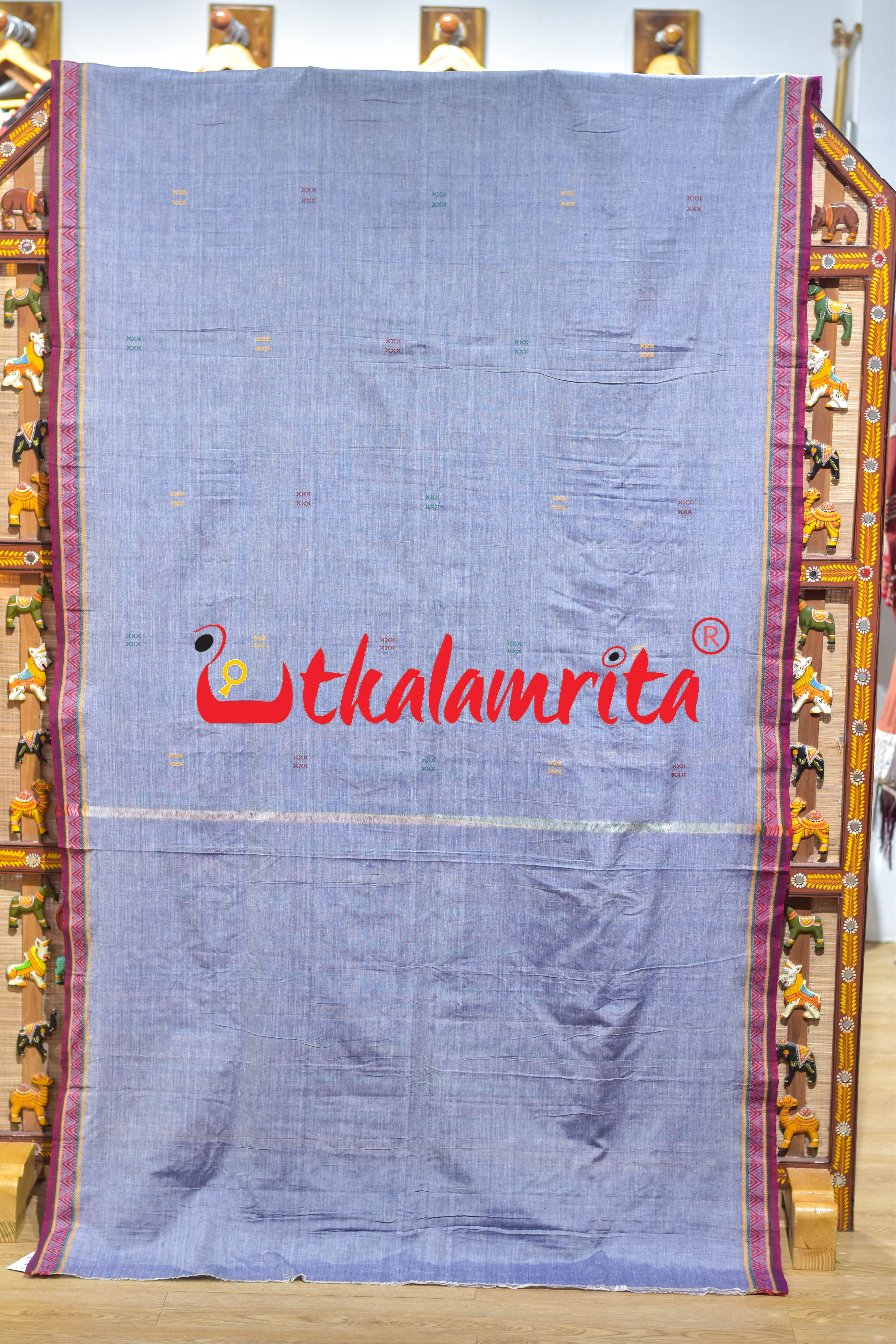 Grey Blue Dongria Cotton Saree