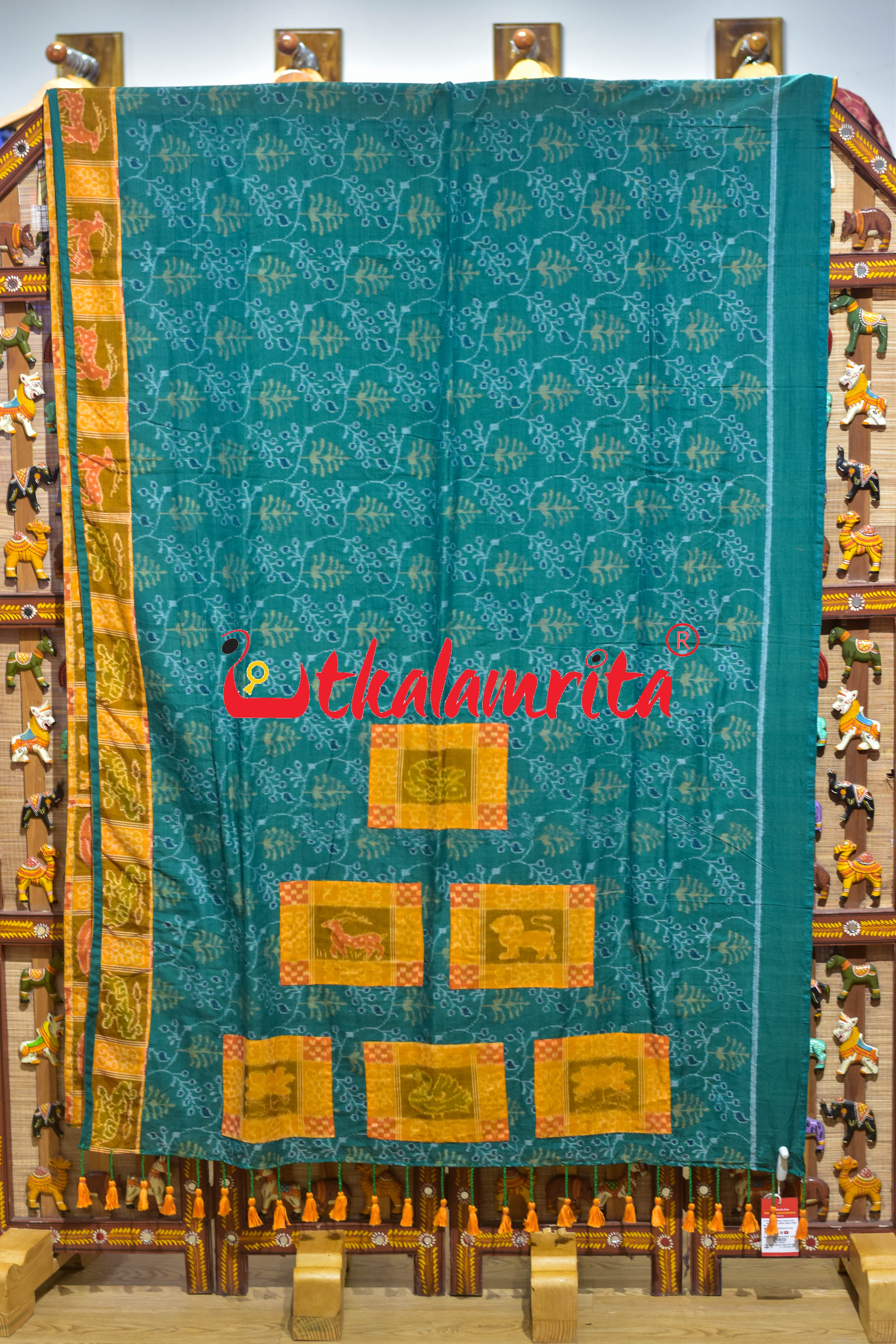 Green Yellow Half Nabakothi Designer Cotton Saree