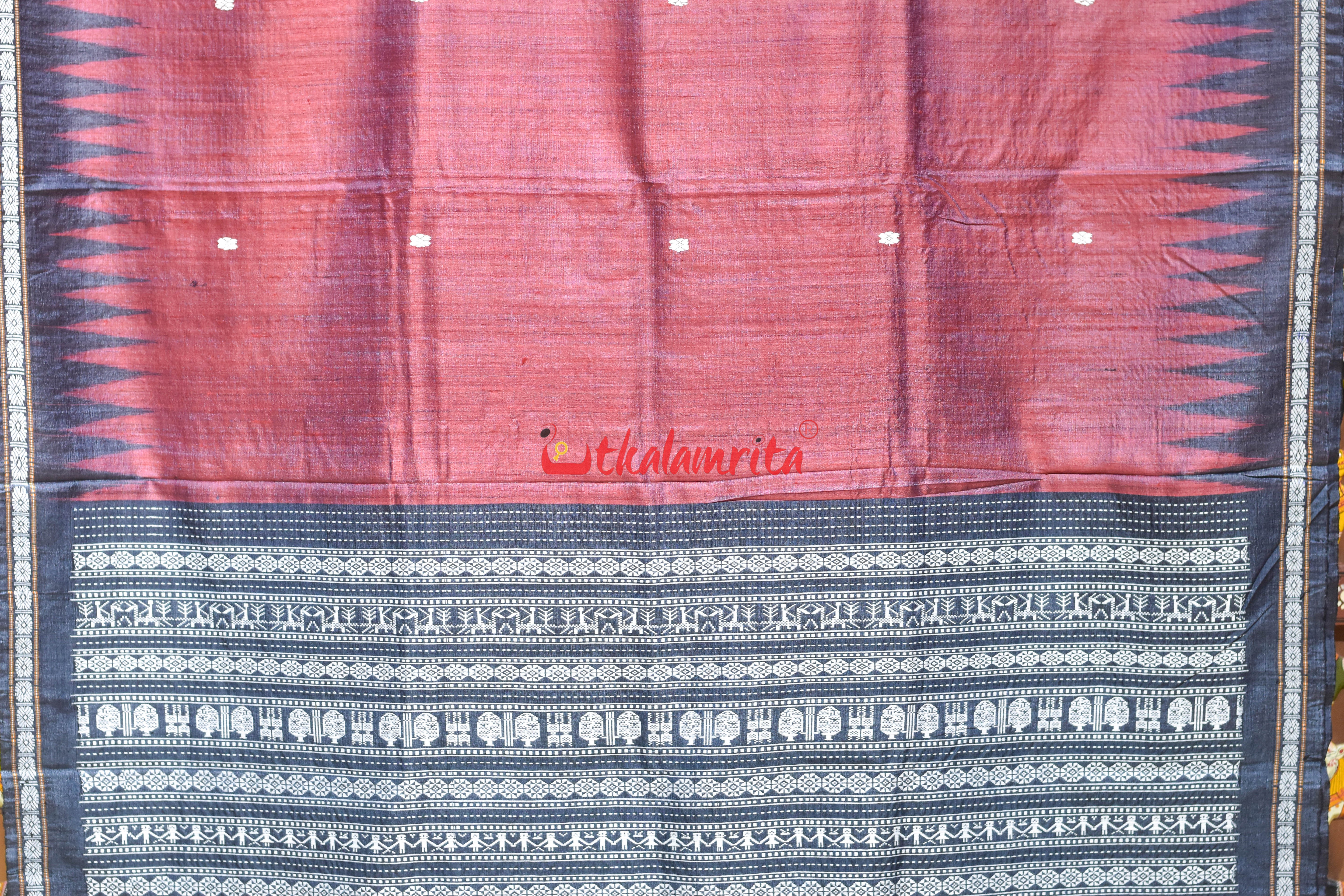 Red Body with Ghoda Nabami Anchal Gopalpur Tussar Silk Saree