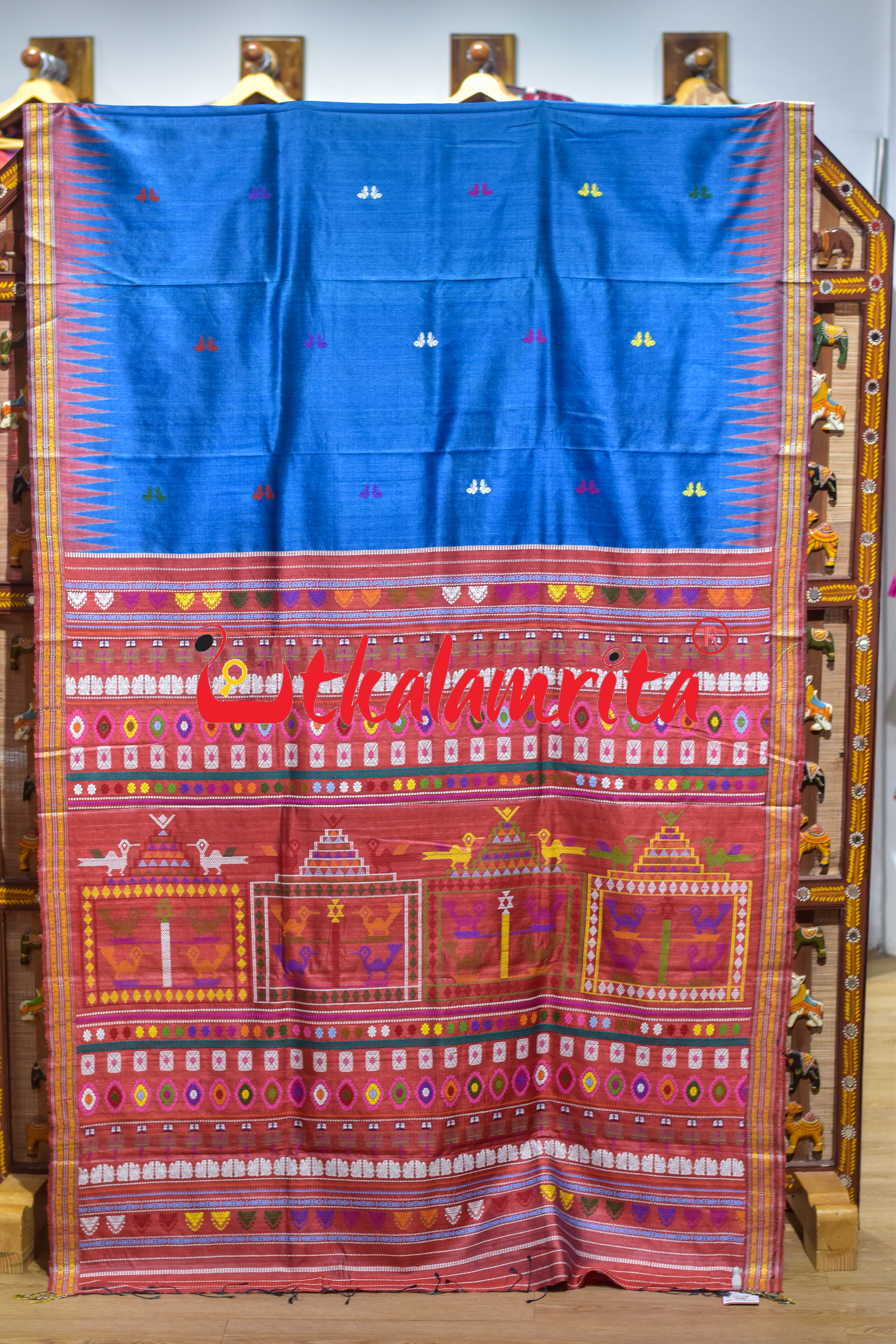 German Blue Body Butterfly Gopalpur Tussar Silk Saree