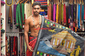 Red Konark Temple Tussar by Mulberry Silk Saree