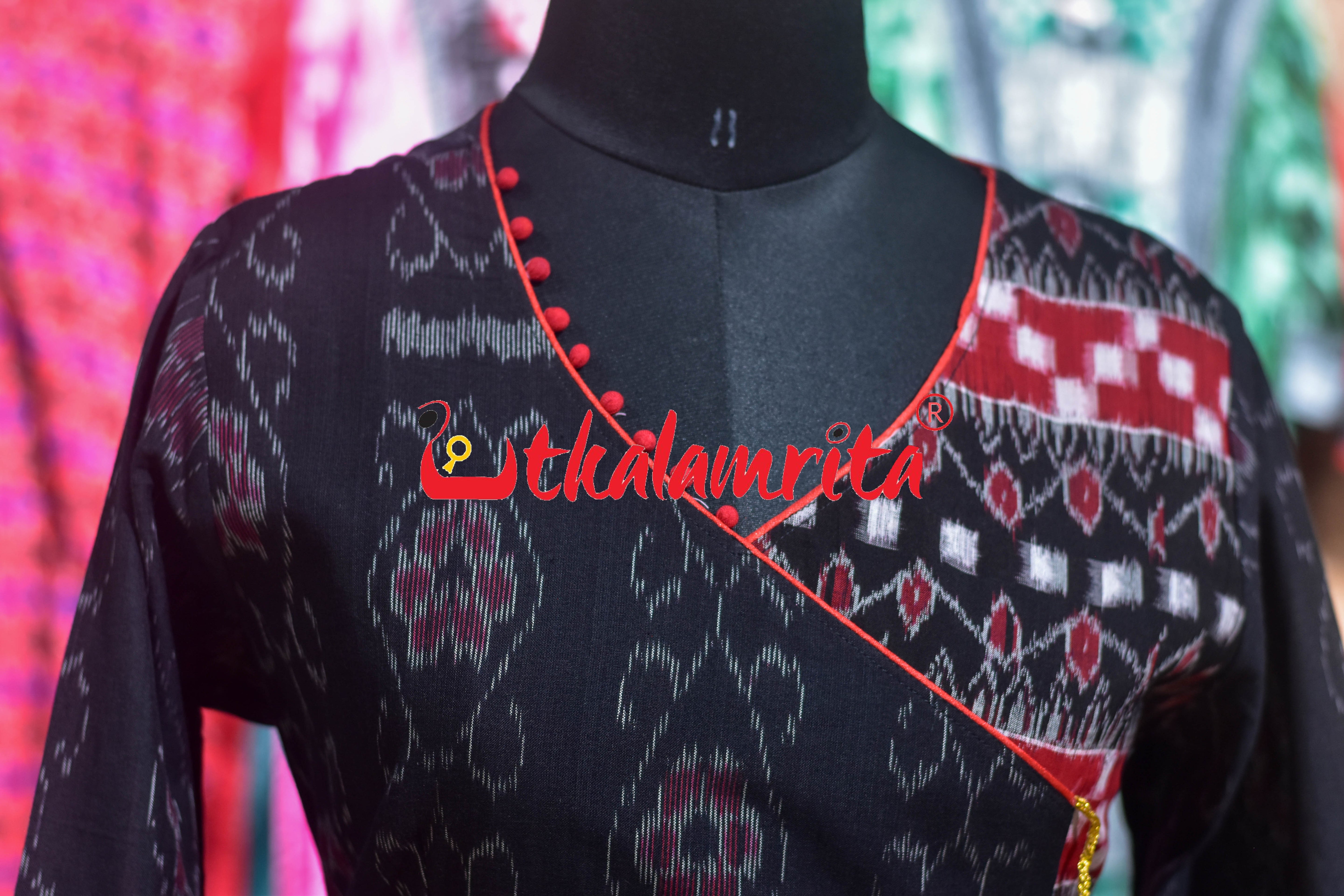 Black Flower Bandha Red Dhanpatri (Ladies' Gown)