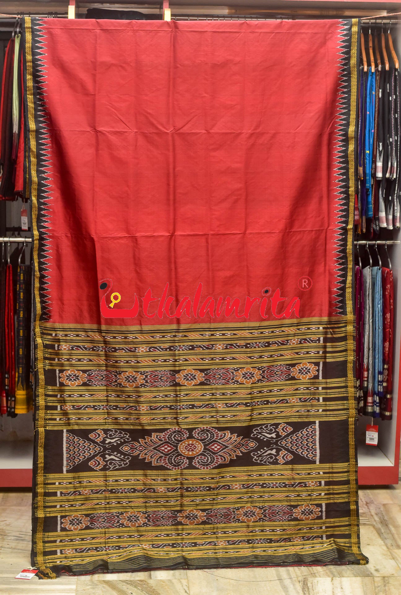 Ekphuliya Maroon Khandua Silk Saree