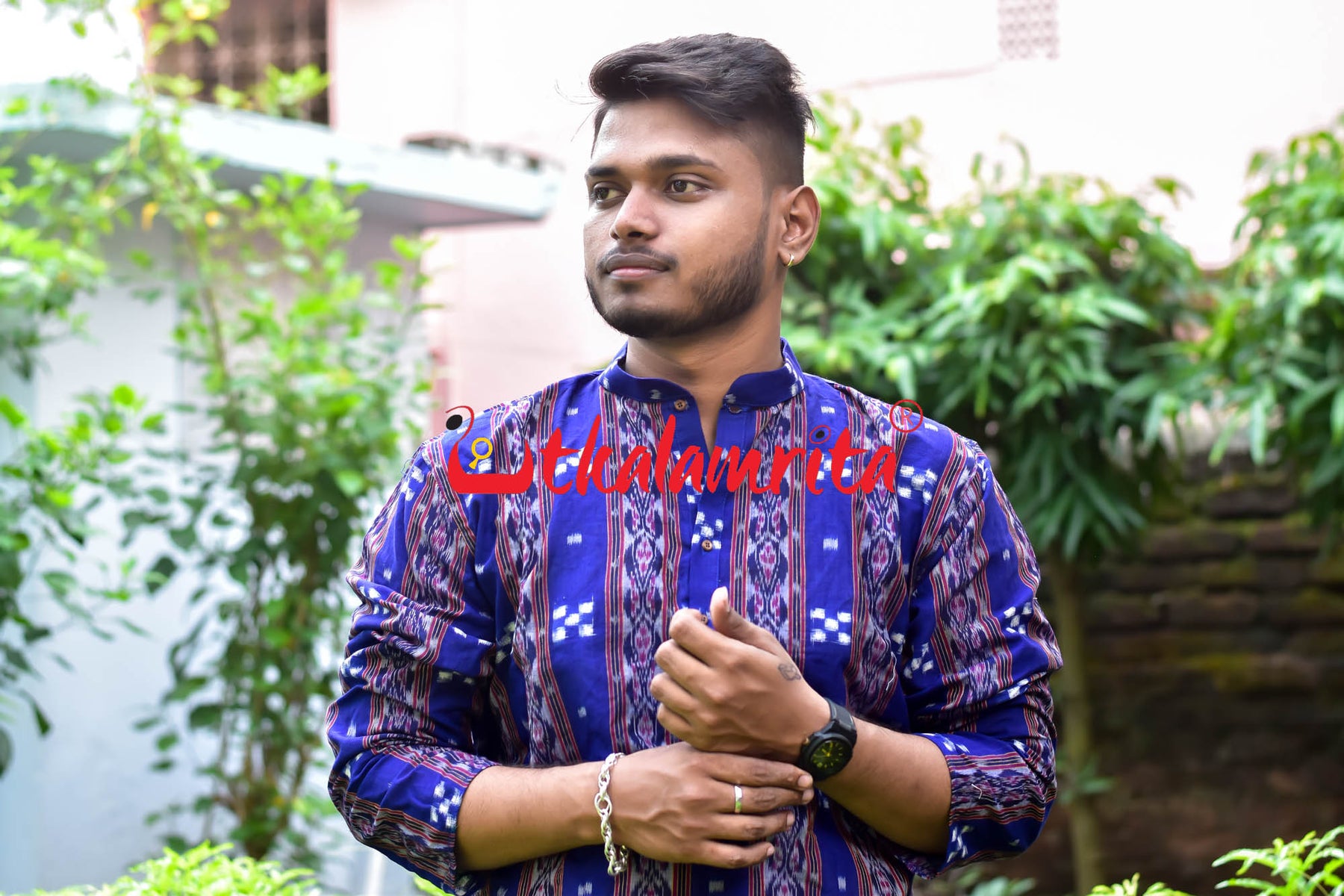 Navy Blue Bandha Pasapali (Men's Full Kurta)