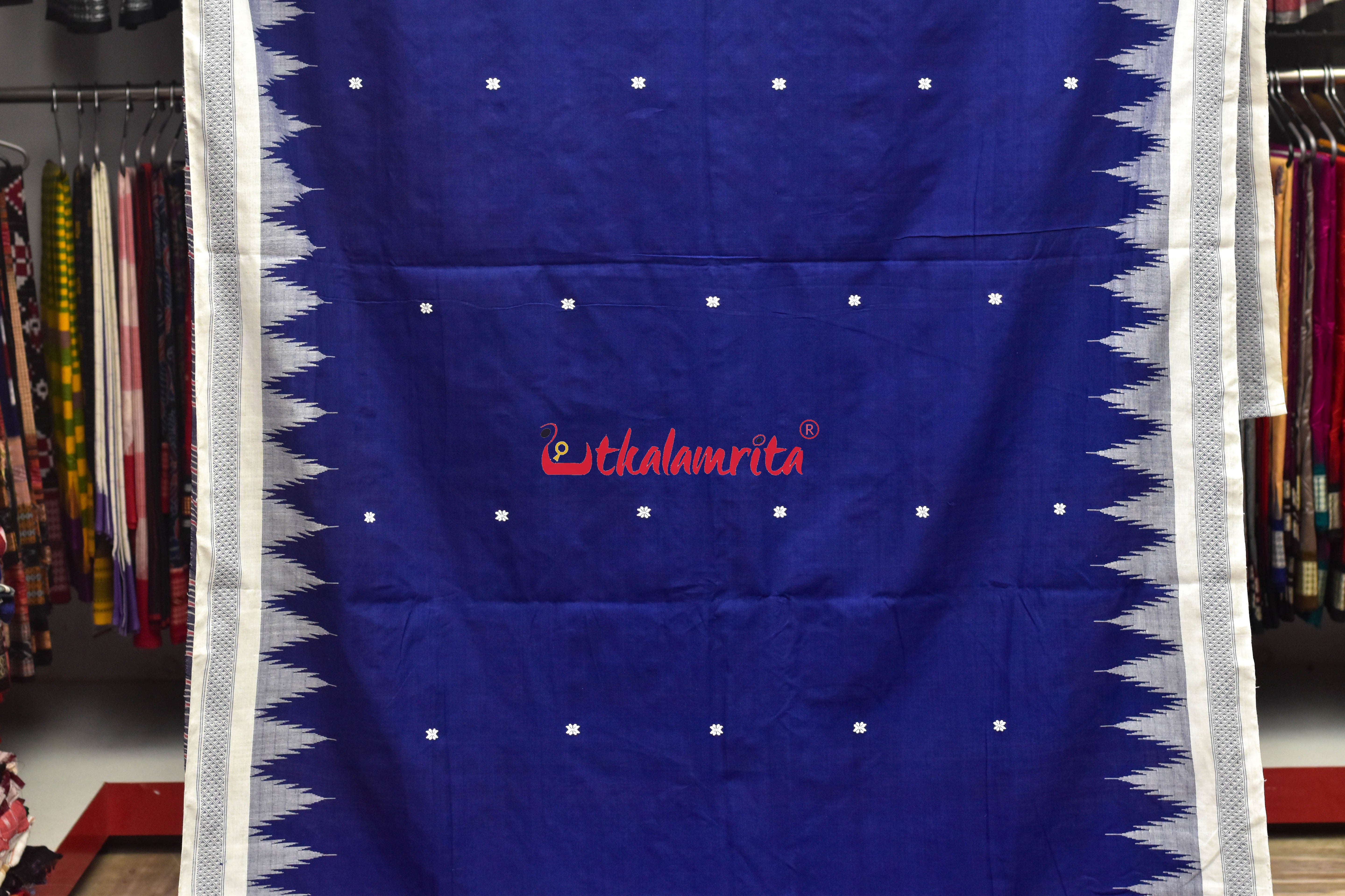 Deep Blue White Original Ganjam Bomkai Cotton Saree