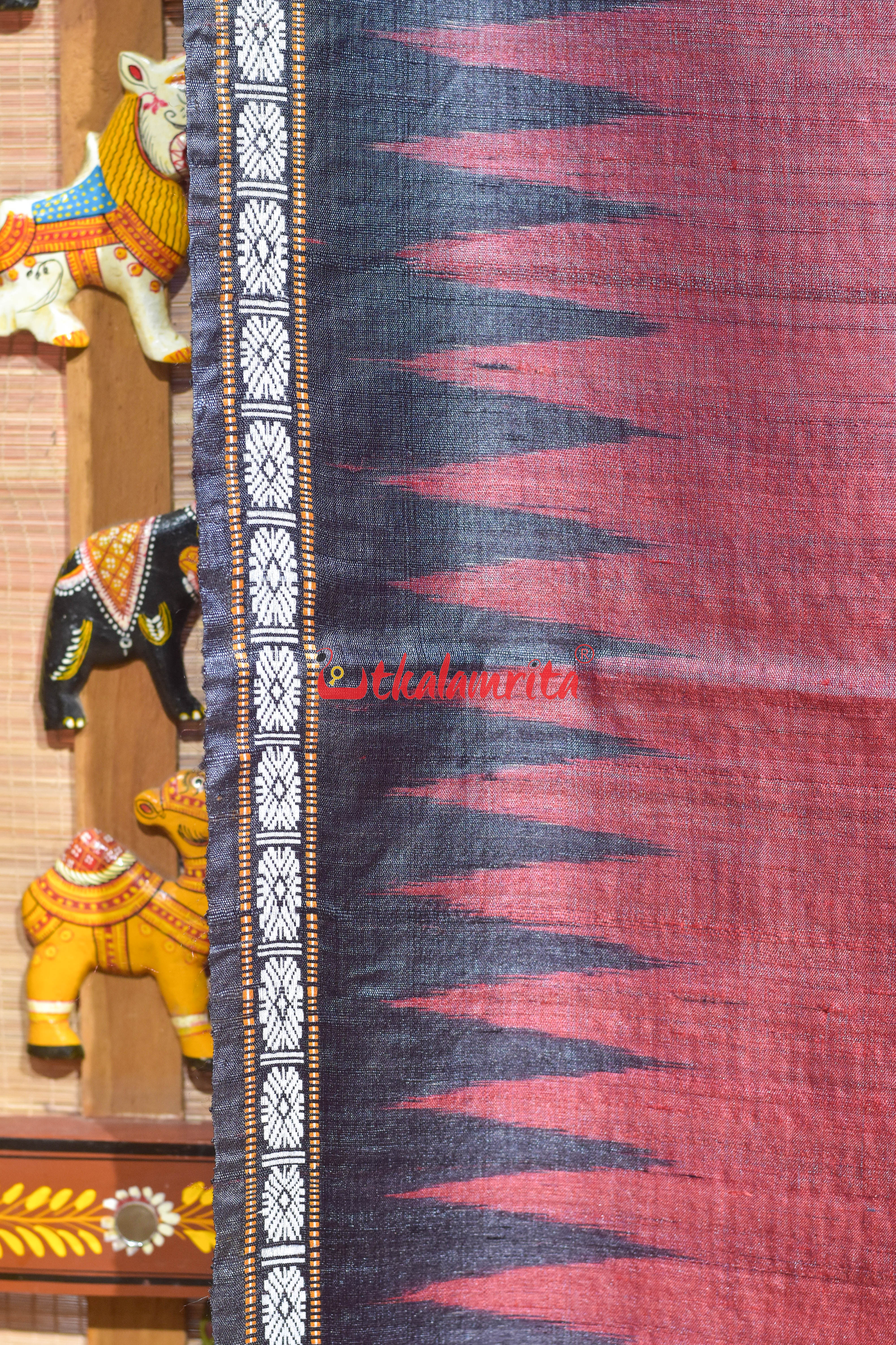 Red Body with Ghoda Nabami Anchal Gopalpur Tussar Silk Saree