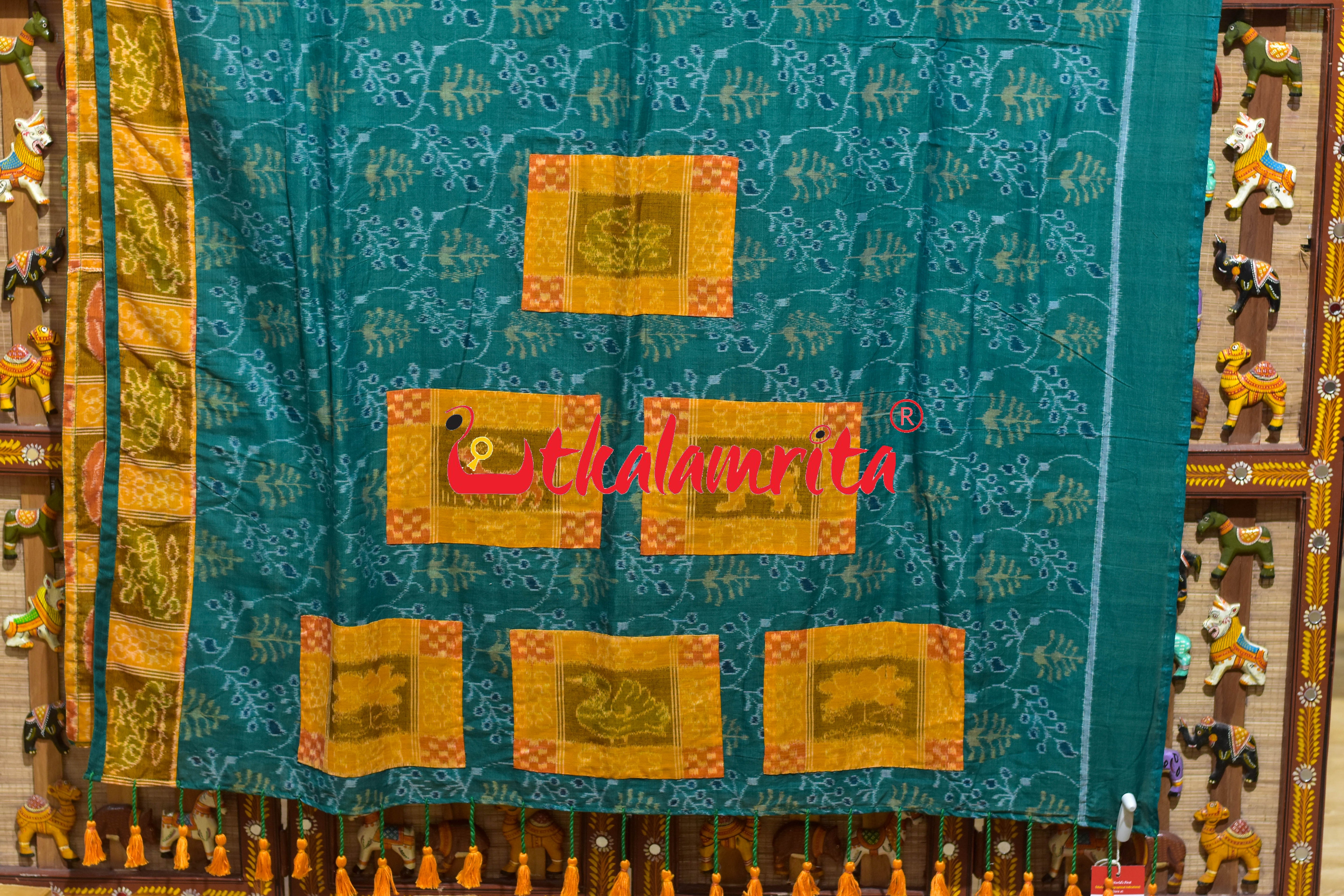 Green Yellow Half Nabakothi Designer Cotton Saree