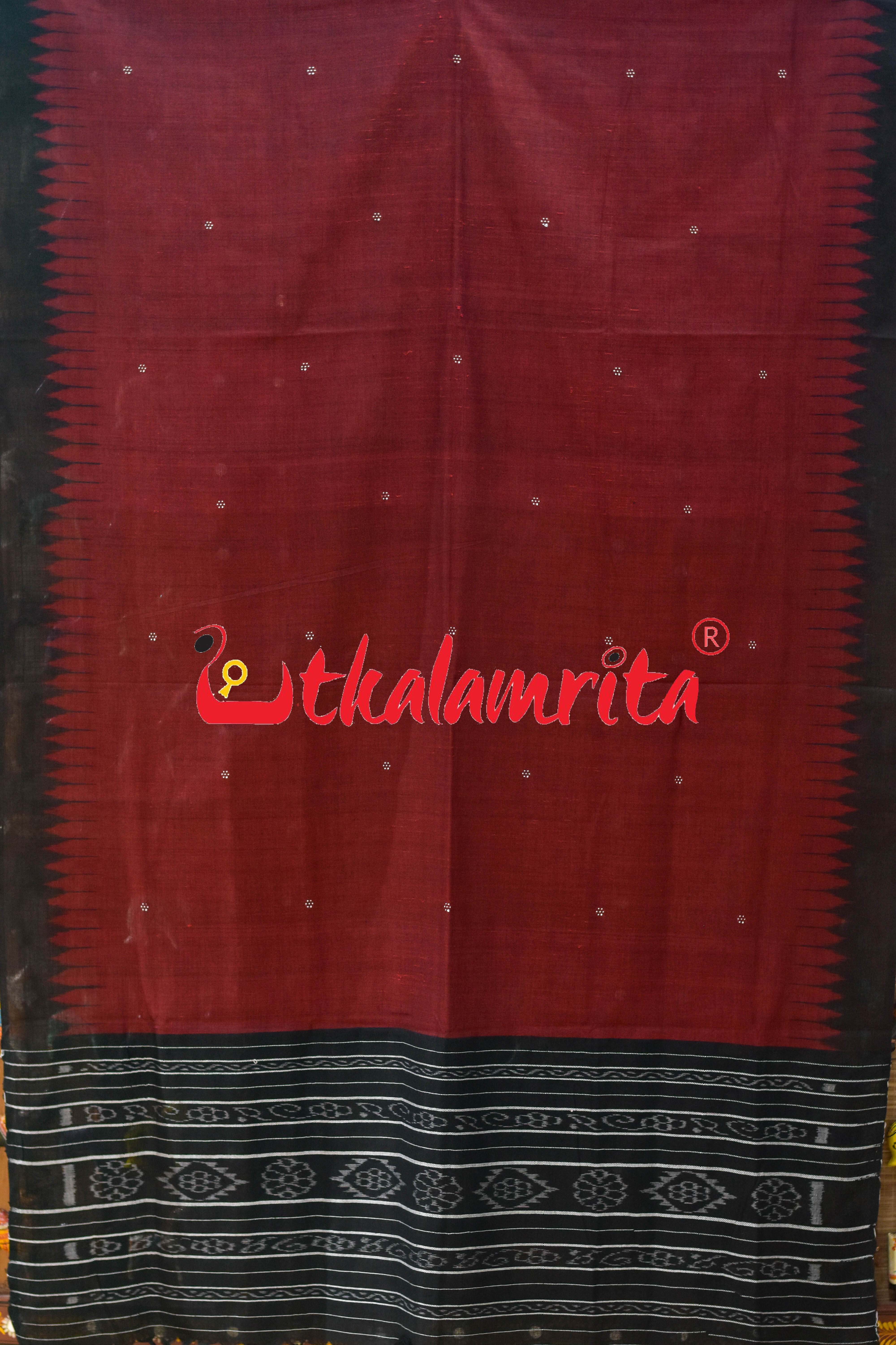 Maroon Flower Buti Ikat (Dupatta)