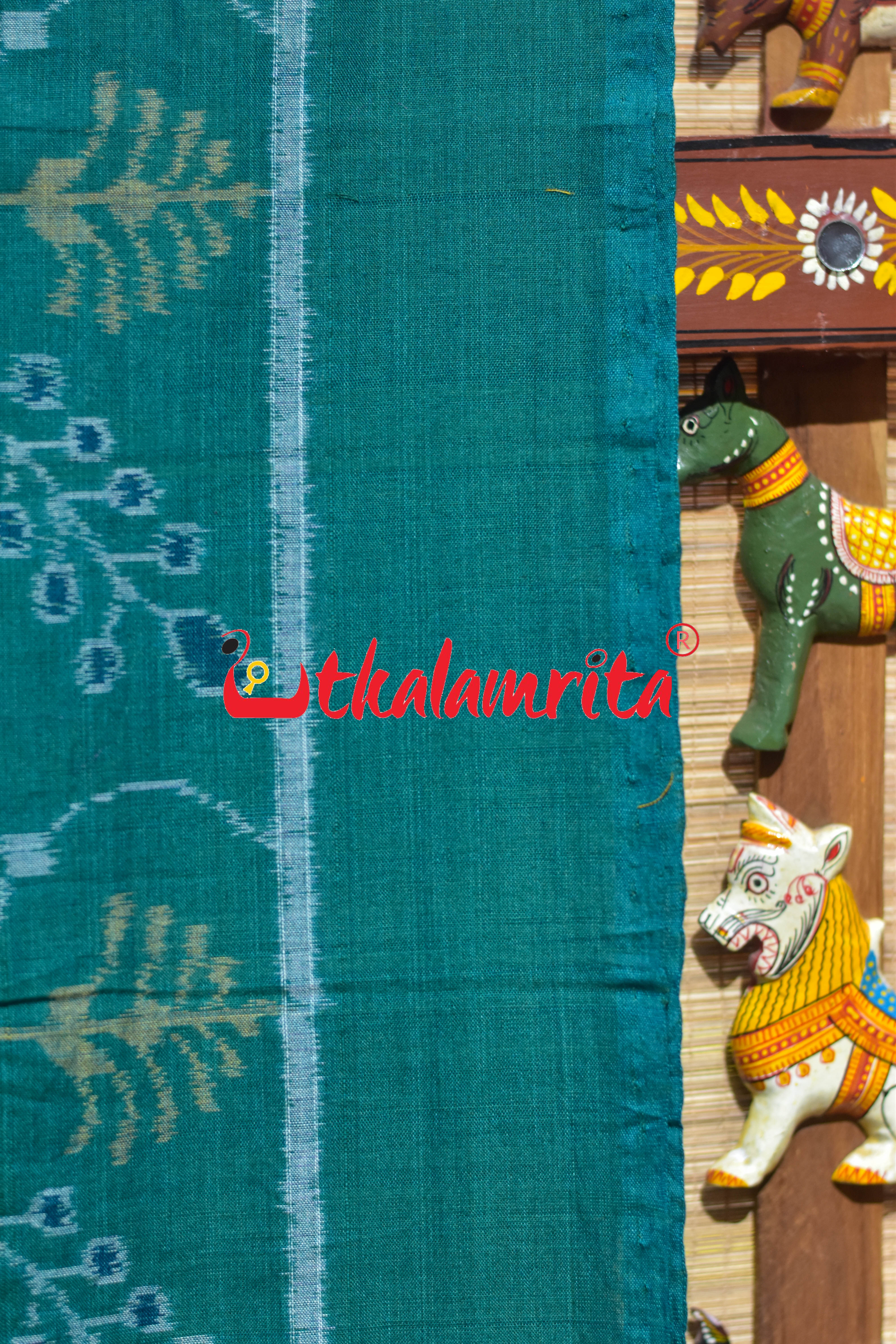 Green Yellow Half Nabakothi Designer Cotton Saree