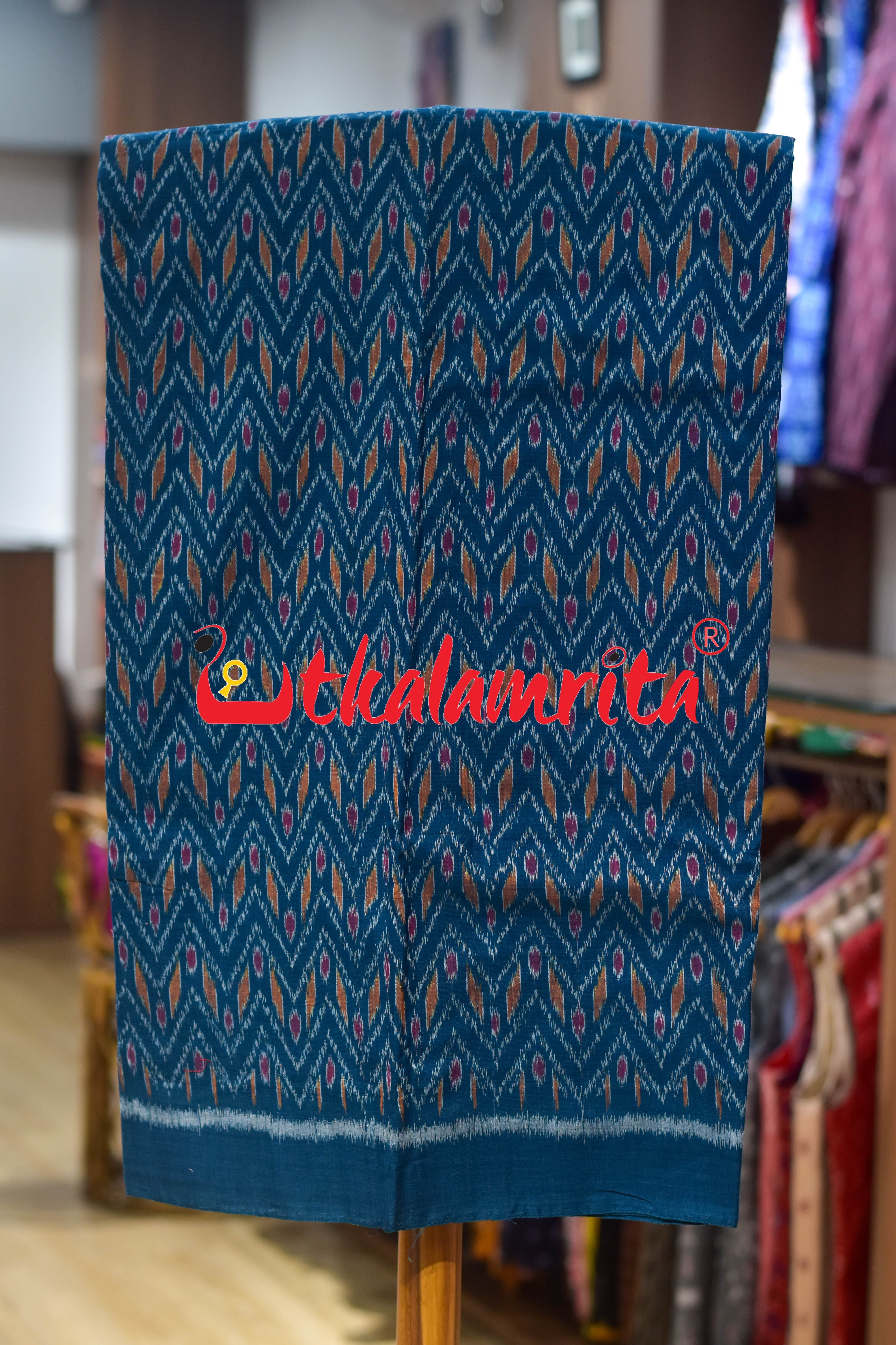 Teal Green Red Thikiri Waves Sambalpuri Cotton Dress Set