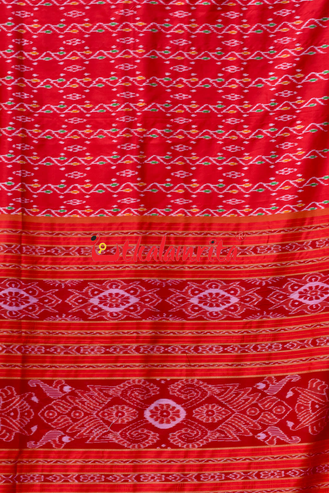 Red Vertical Daali Khandua Silk Saree