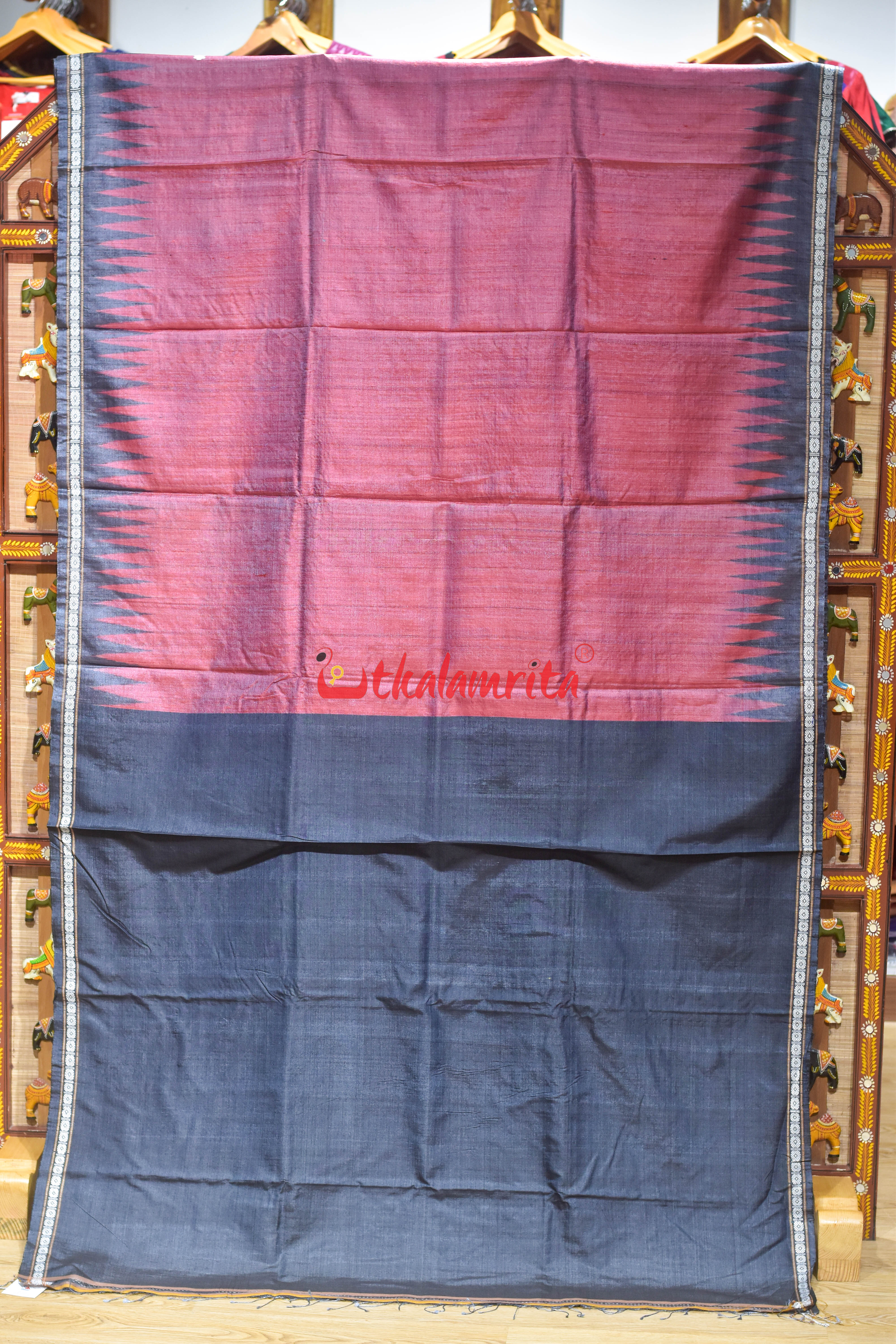 Red Body with Ghoda Nabami Anchal Gopalpur Tussar Silk Saree