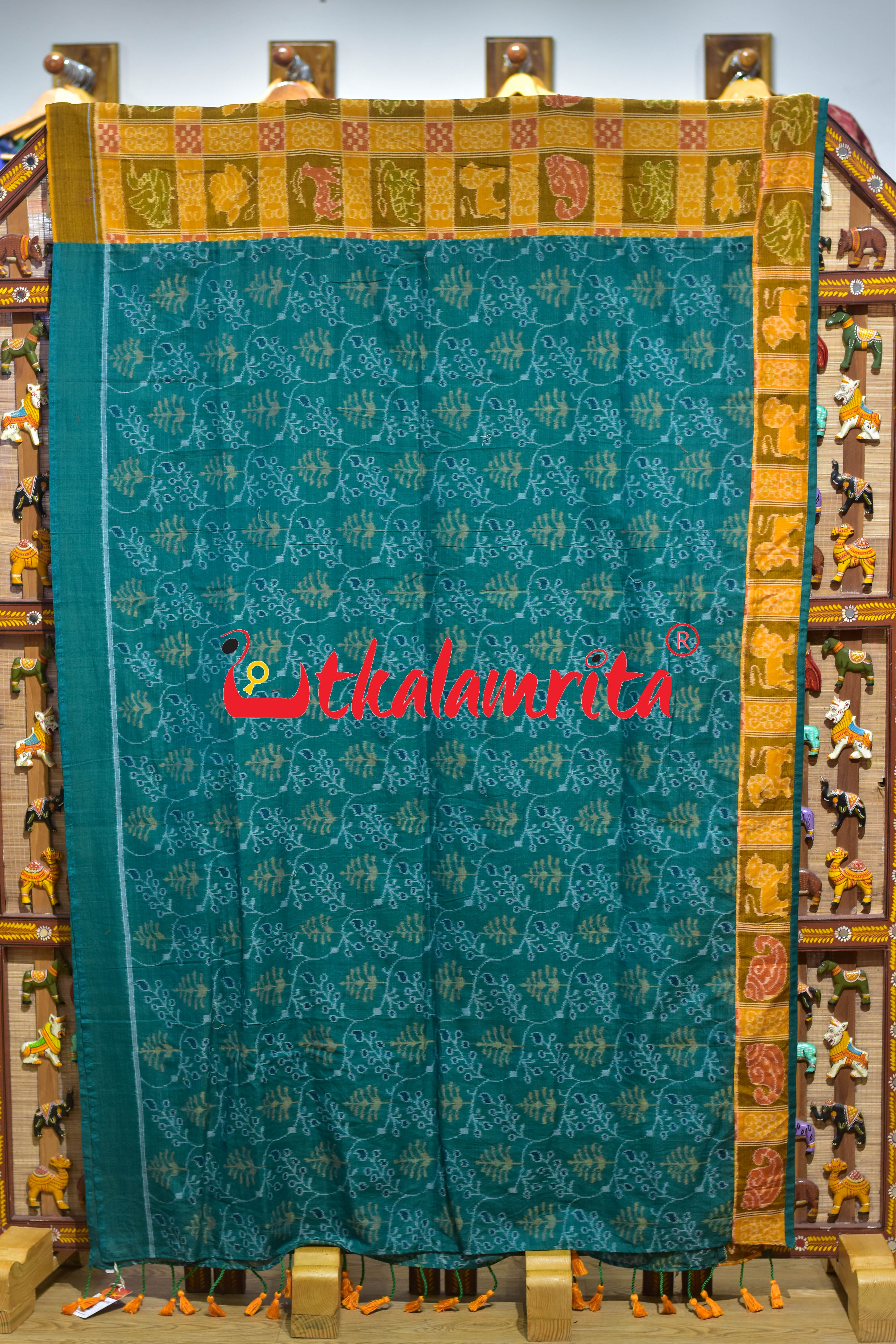 Green Yellow Half Nabakothi Designer Cotton Saree