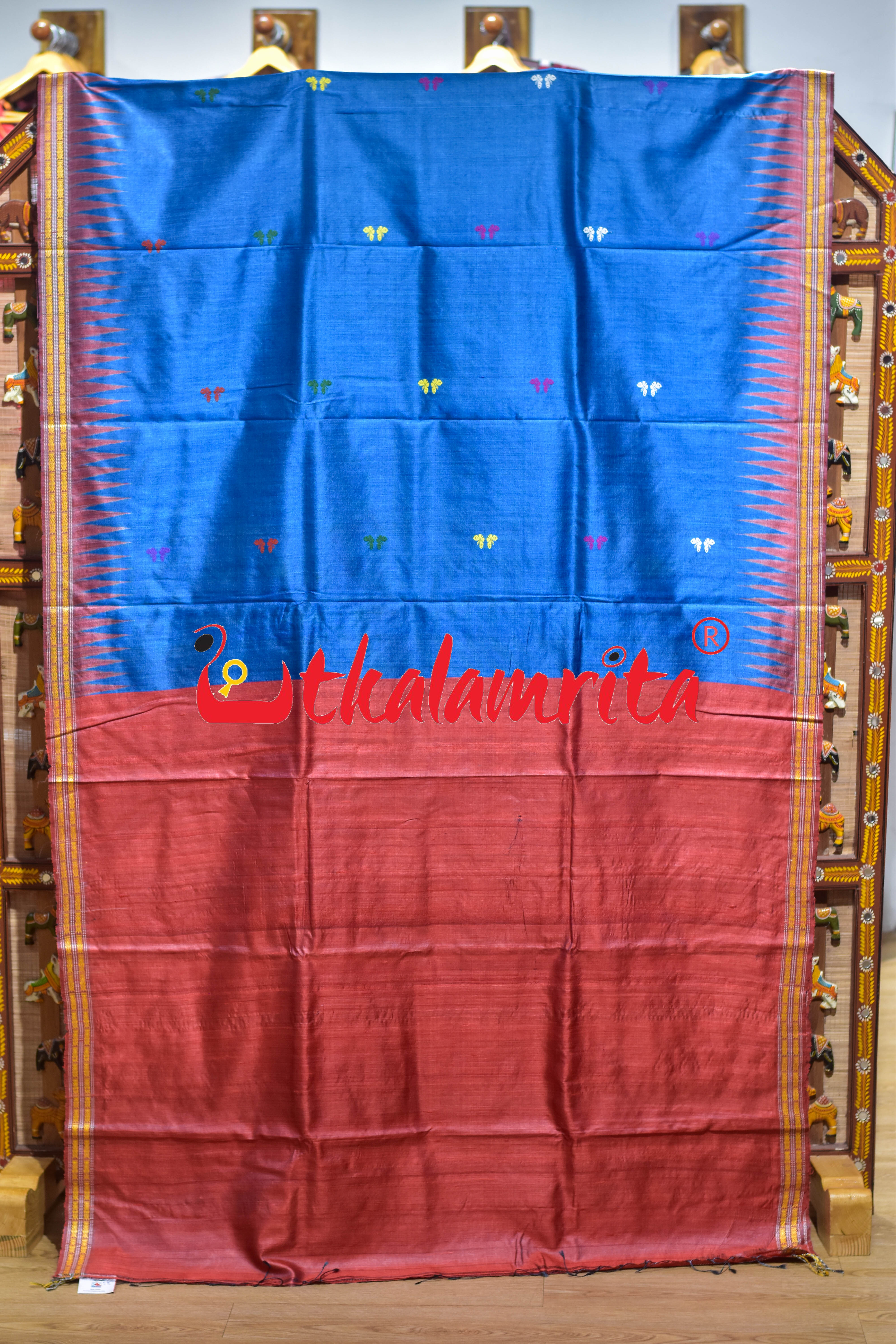 German Blue Body Butterfly Gopalpur Tussar Silk Saree