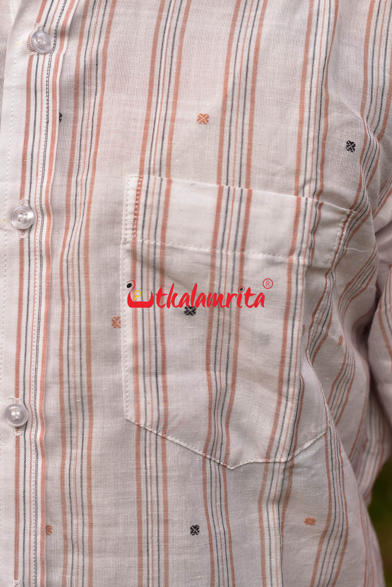 Bomkai White With Stripes (Half Shirt)