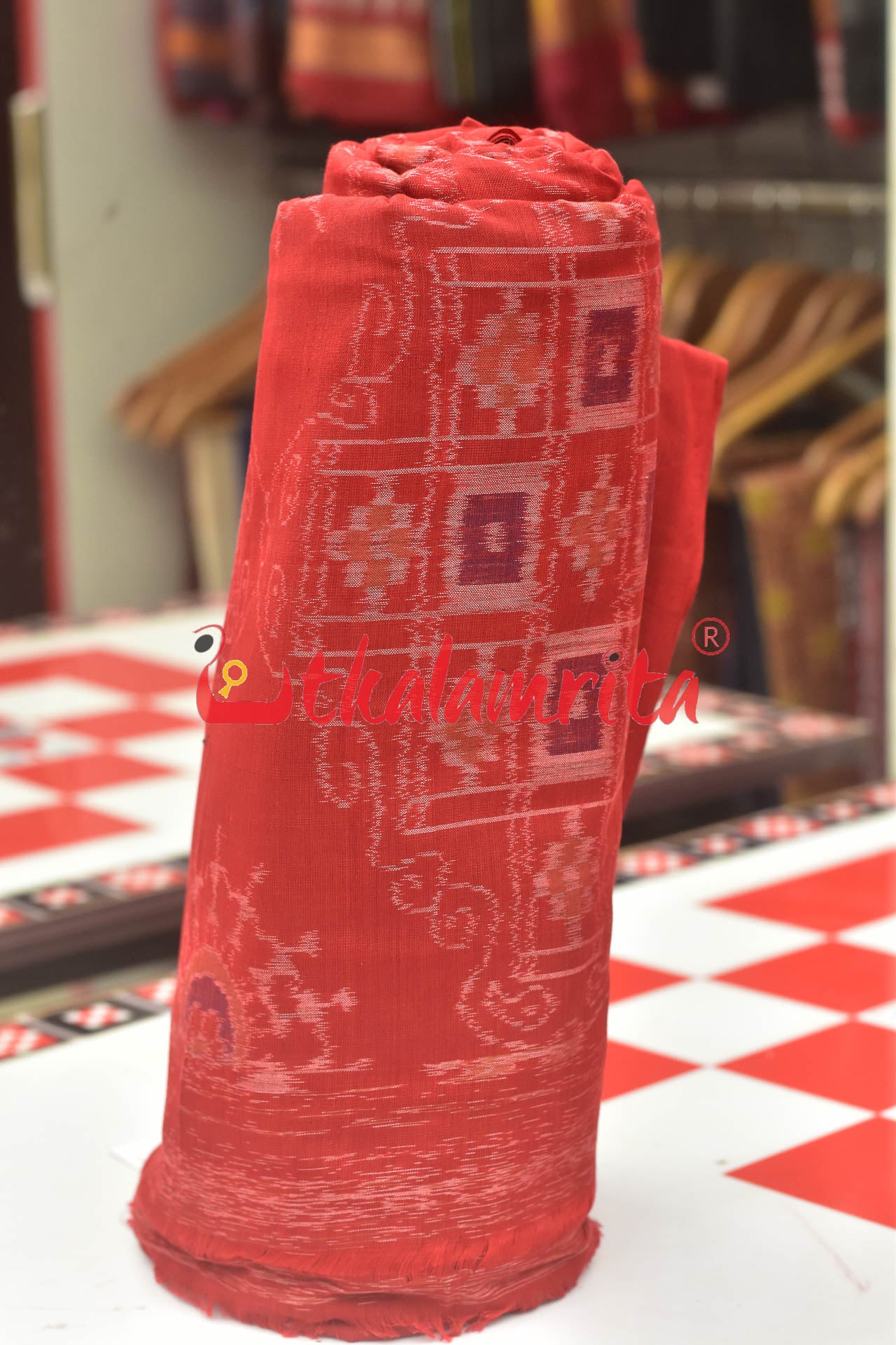 Thikiri Tribal Red Jhoti Sambalpuri (Fabric)