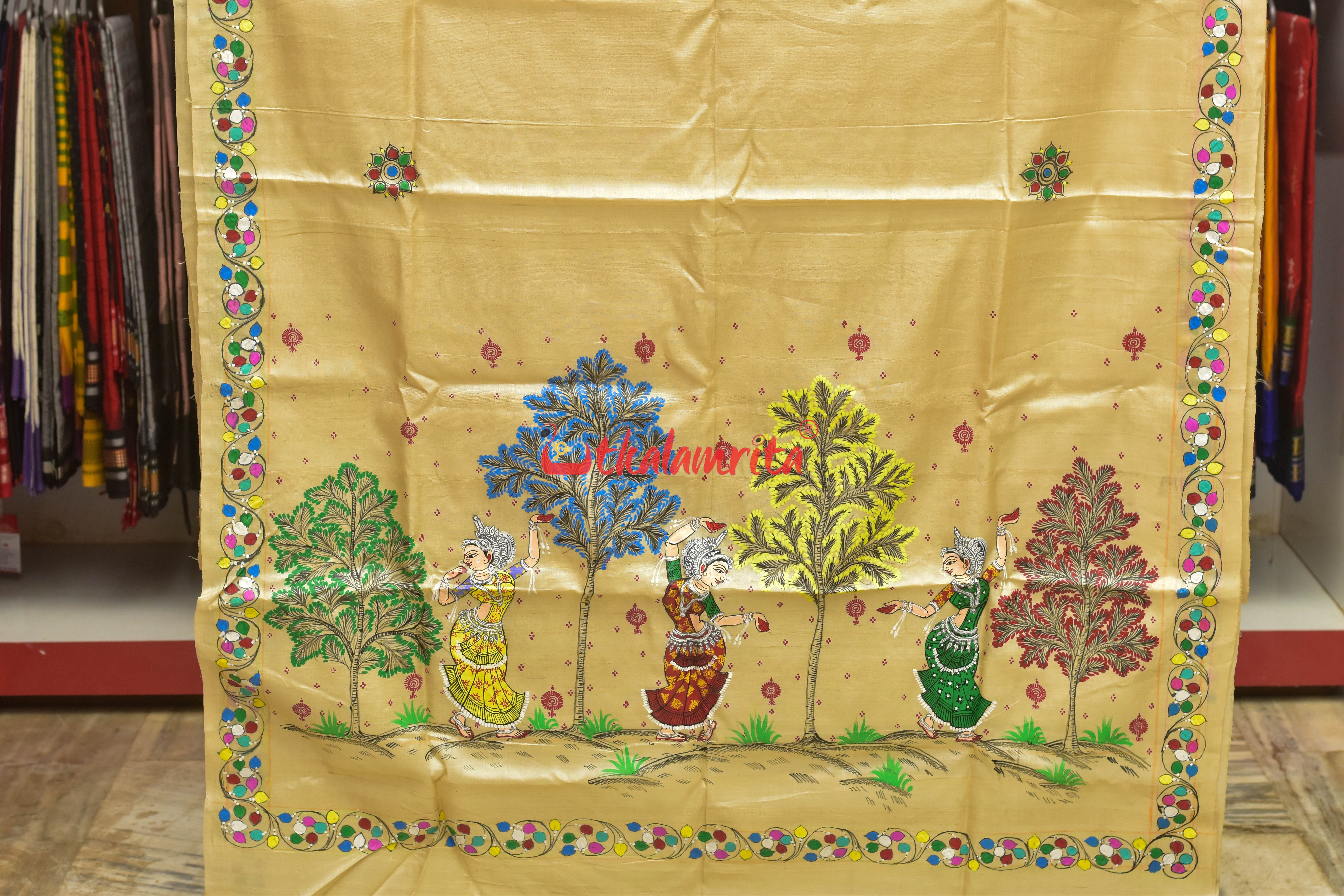 Odishi Dancers Pattachitra Tussar Silk Saree