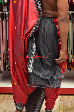 Red Konark Temple Tussar by Mulberry Silk Saree