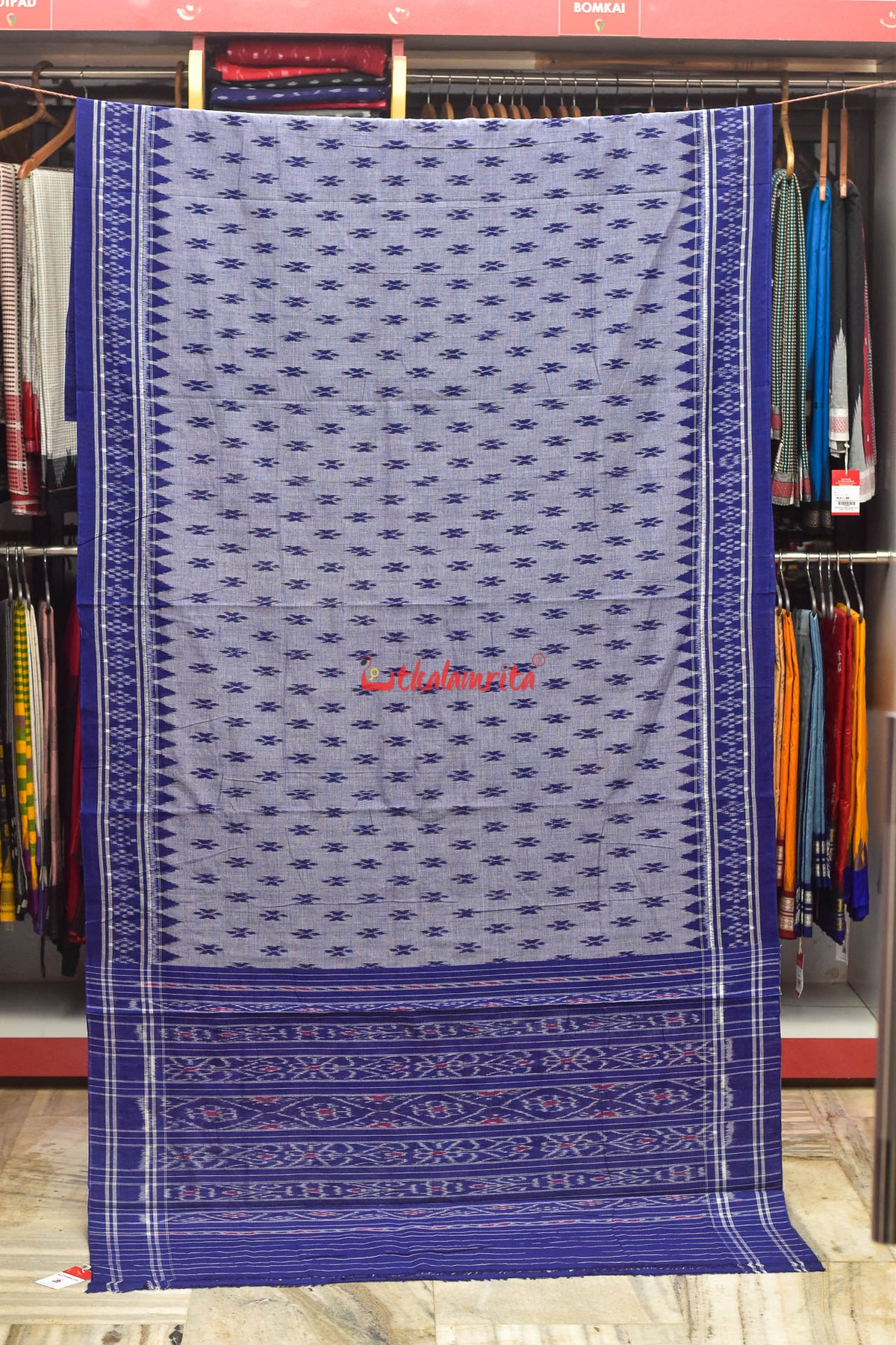 Cement Blue Body Bandha Cotton Saree