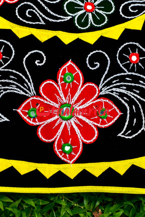 Black Flower Applique (Red Belapatra)