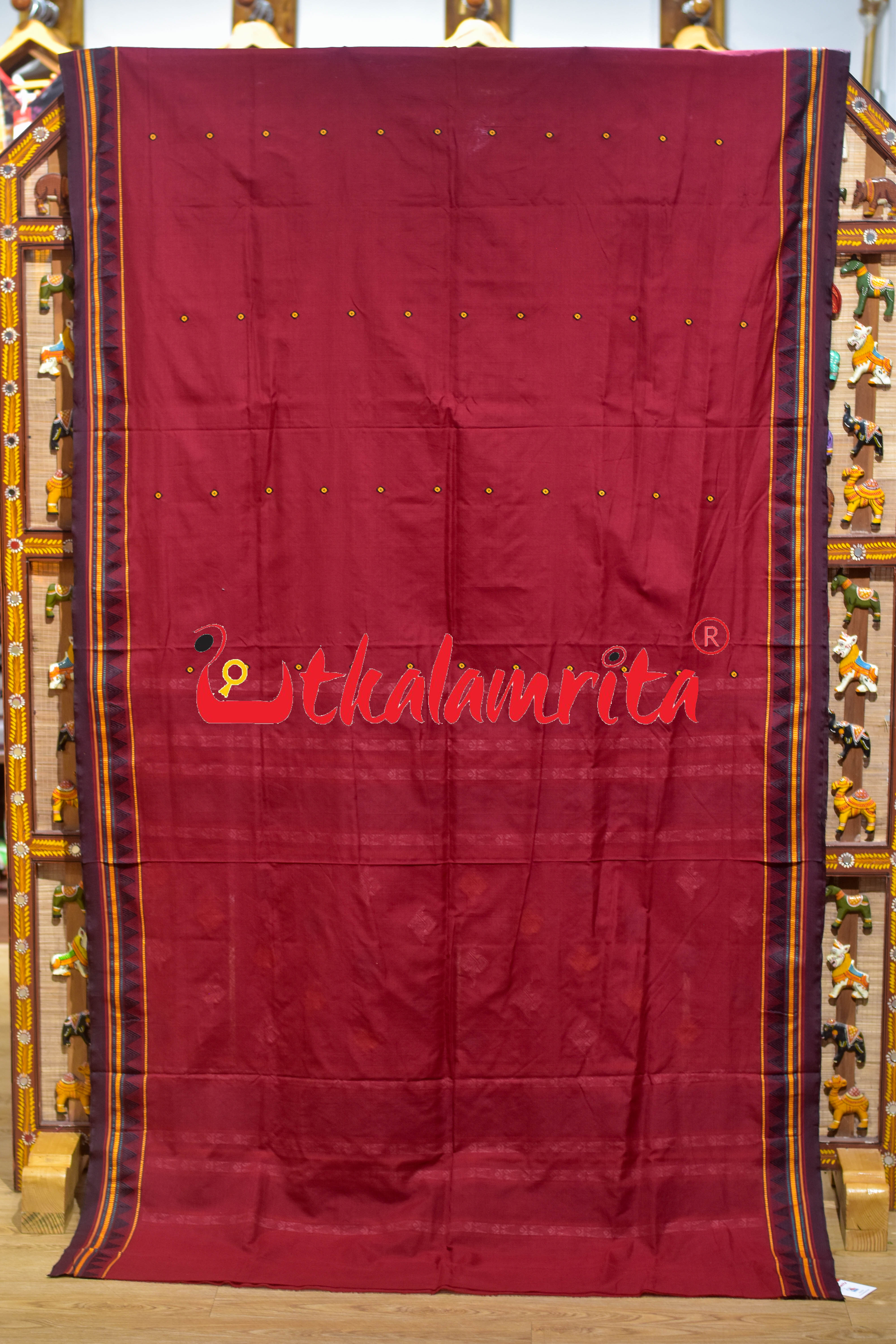 Maroon Black Fish Anchal Dongrioa Cotton Saree
