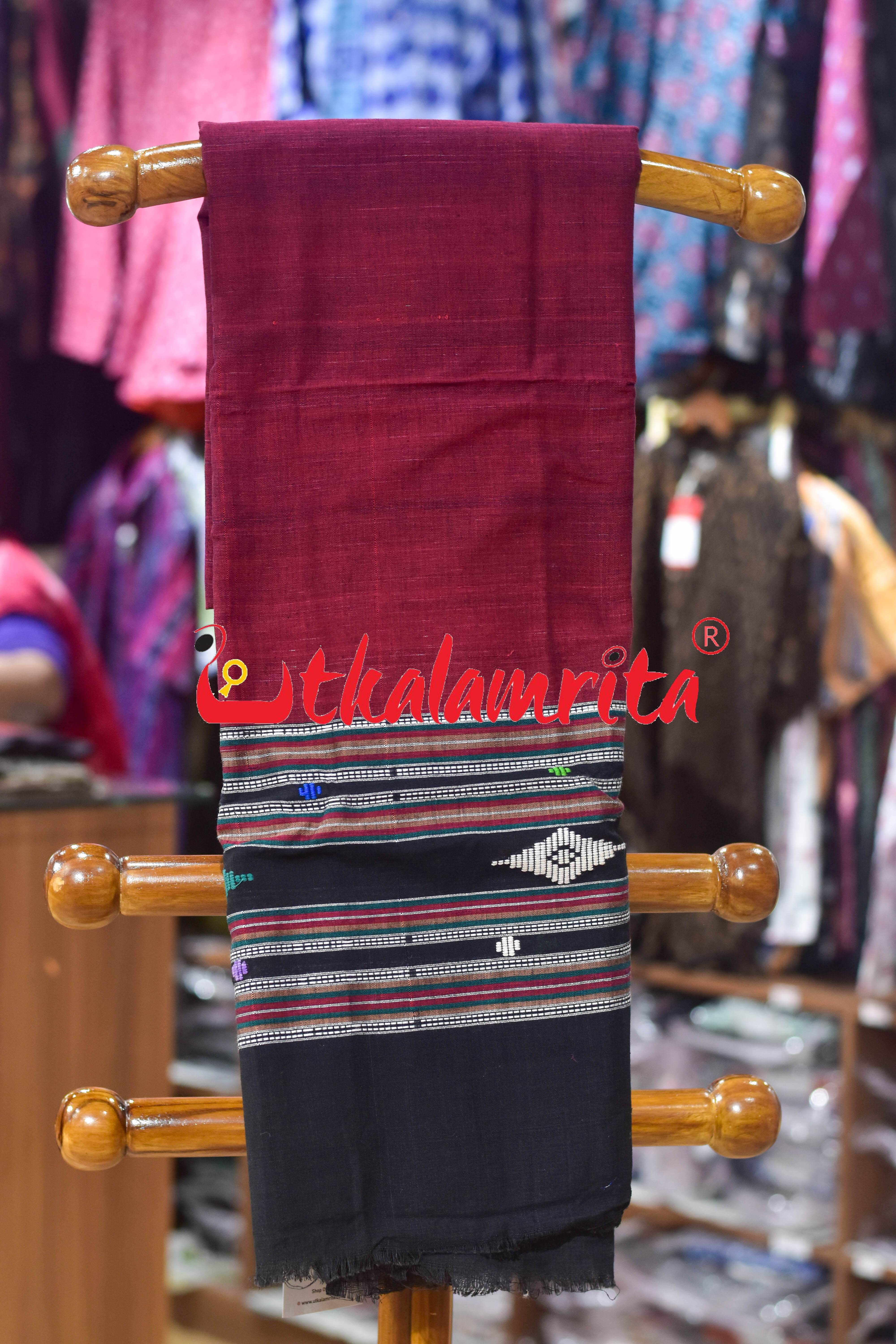 Maroon Black Flower Dhalapathar Cotton (Dupatta)