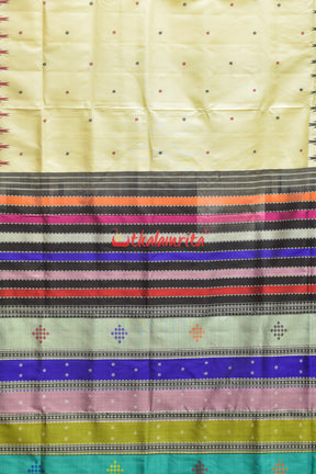 White Ganga Jamuna Red Black Double Anchal Berhampuri Silk Saree