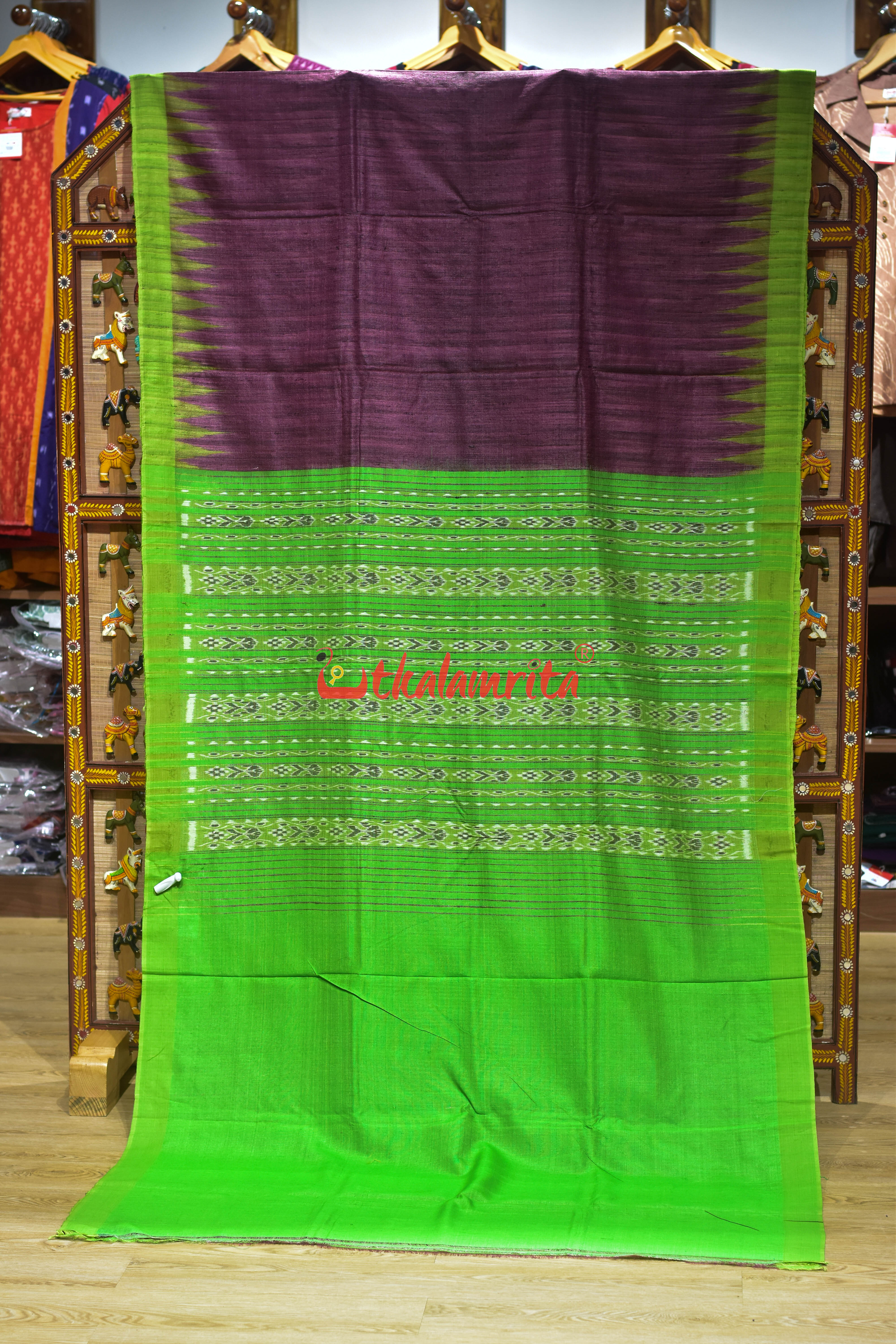 Purple with Green Border Gopalpur Tussar Silk Saree