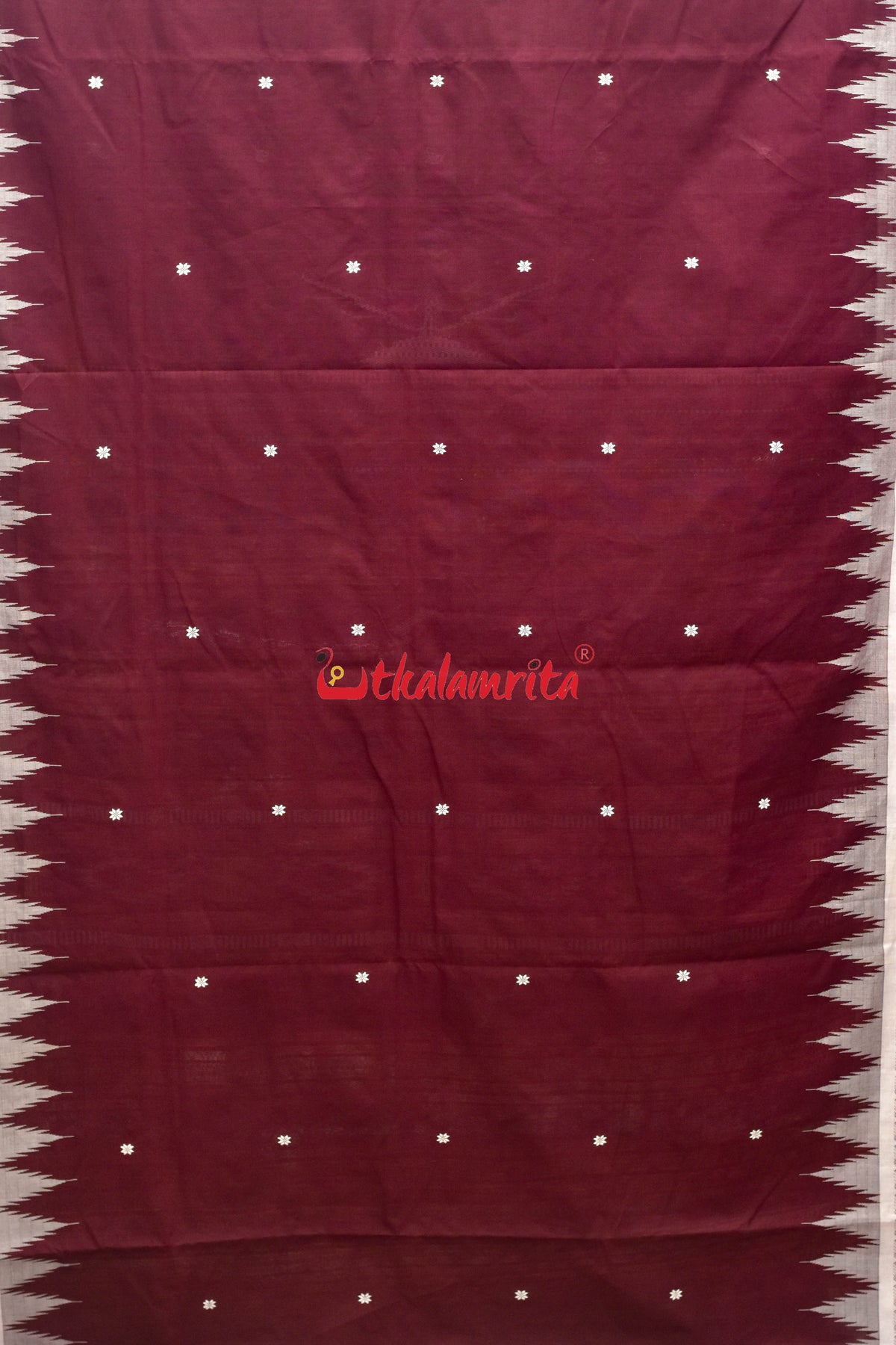 Maroon with White Fish Border Original Ganjam Bomkai Cotton Saree