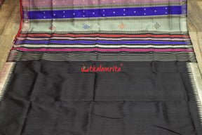White Ganga Jamuna Red Black Double Anchal Berhampuri Silk Saree