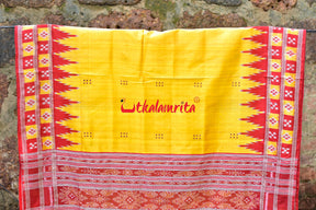 Devi Yellow Double Border Pasapali Khandua Silk Saree