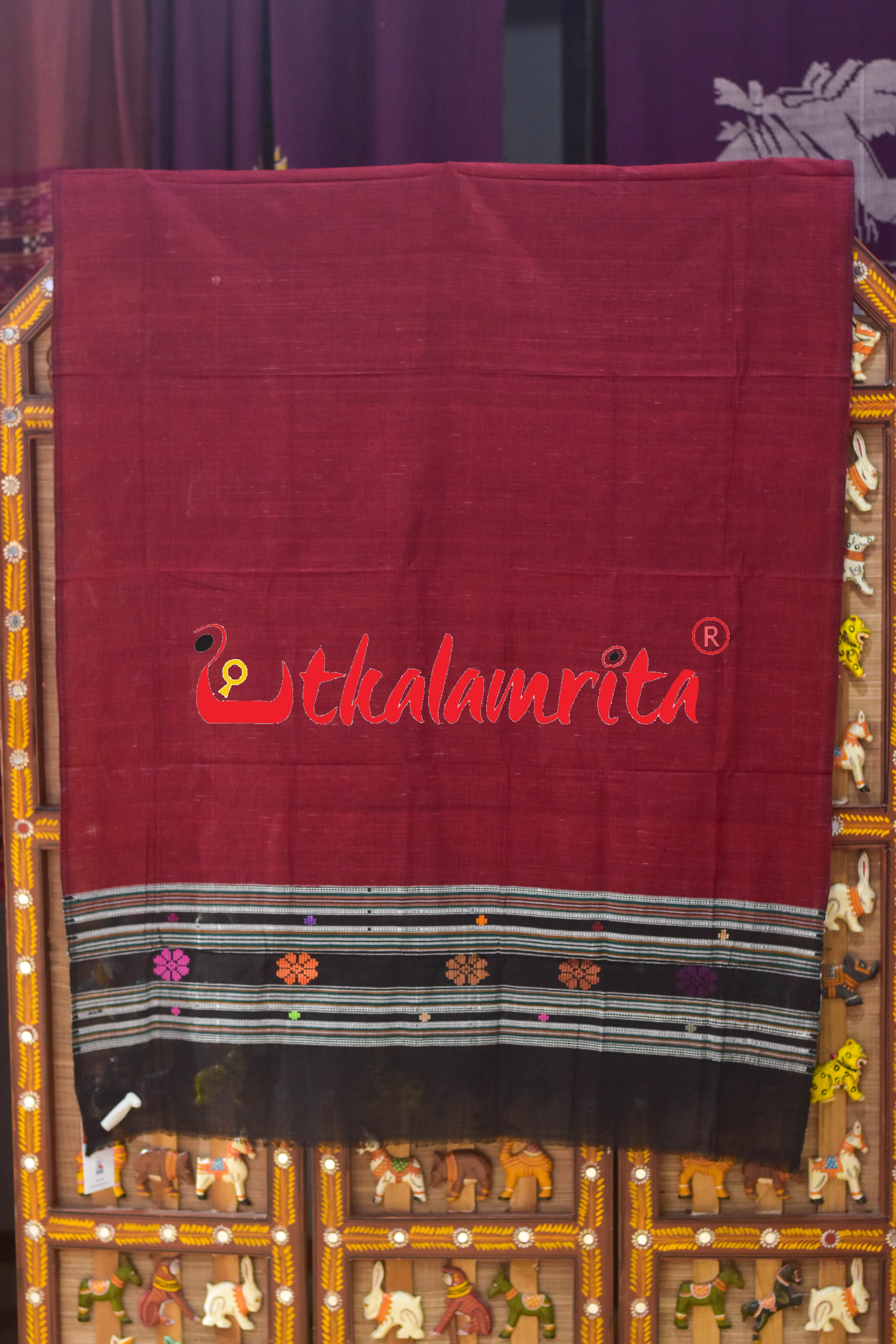 Maroon Black Flower Dhalapathar Cotton (Dupatta)