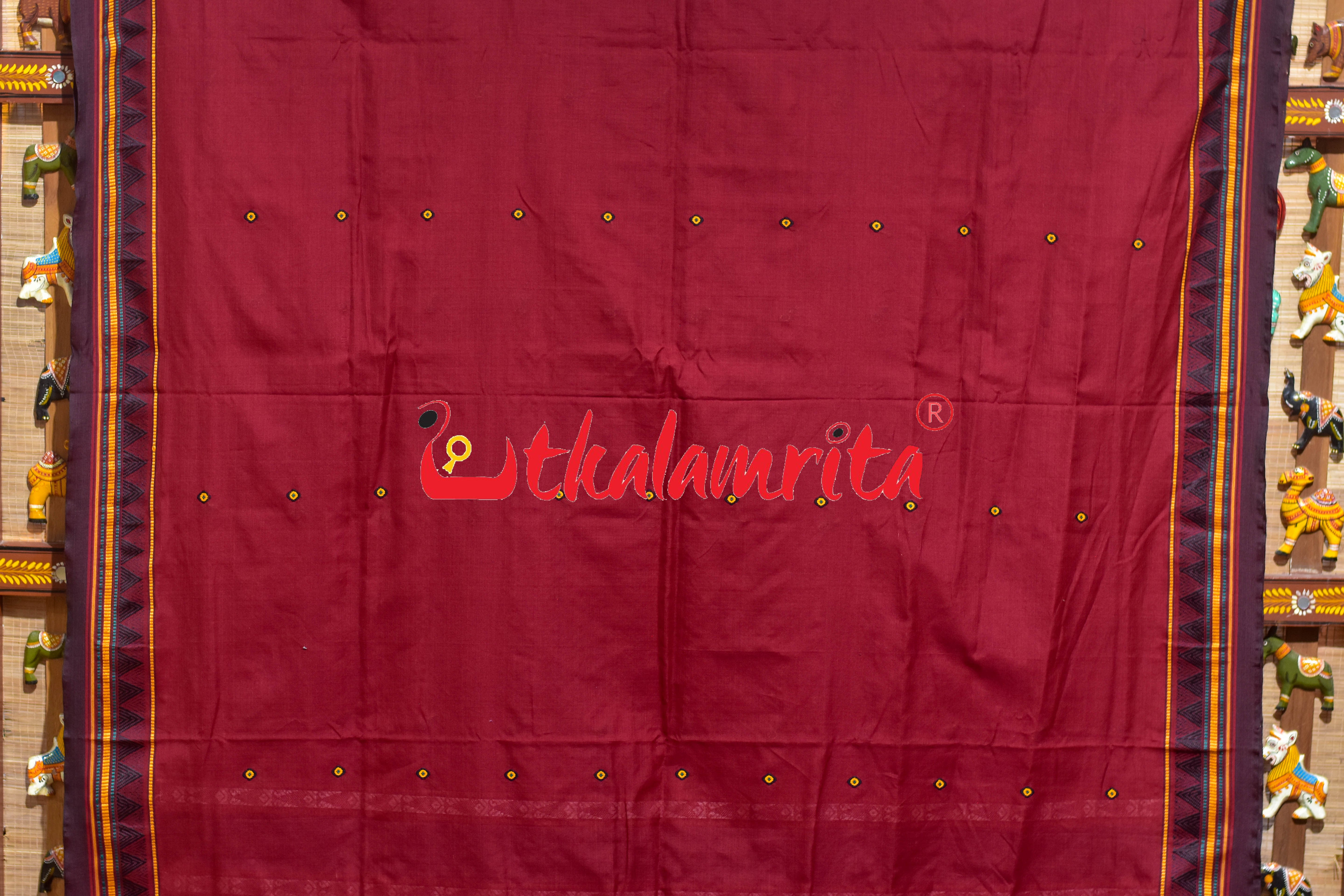 Maroon Black Fish Anchal Dongrioa Cotton Saree