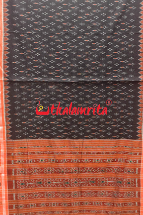 Black with Orange Kadha Khandua Cotton Saree