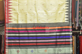 White Ganga Jamuna Red Black Double Anchal Berhampuri Silk Saree
