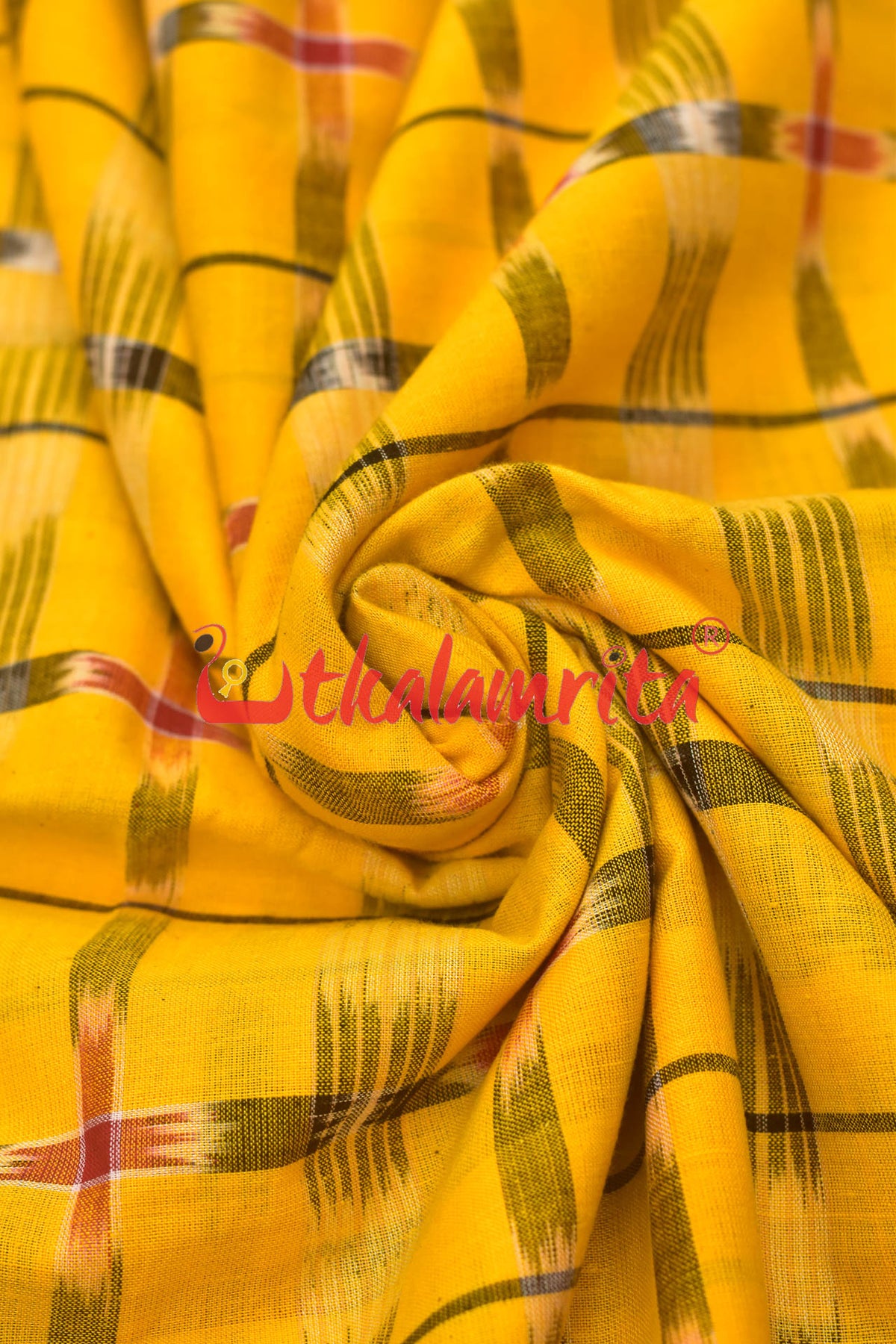 Yellow Chequered Sambalpuri Cotton (Fabric)