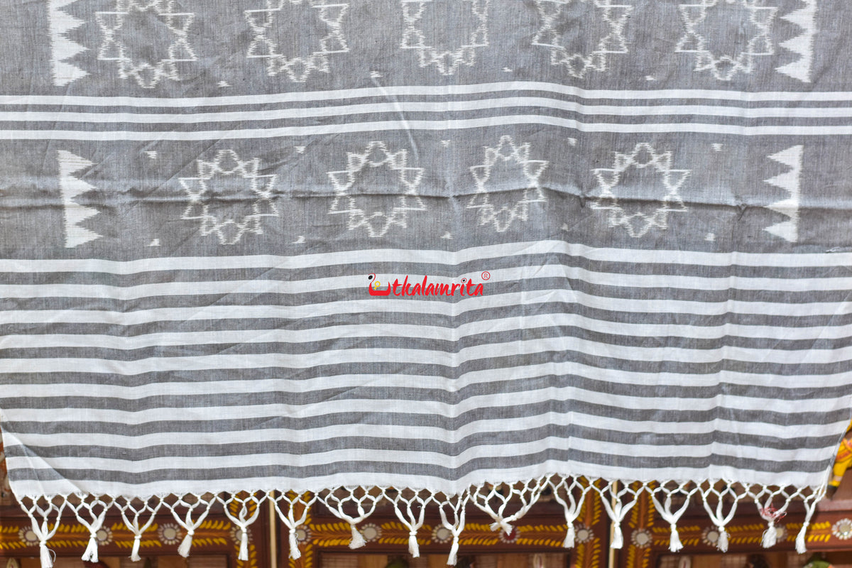 Grey Starry Anchal Lines Maniabandha Cotton (Dupatta)