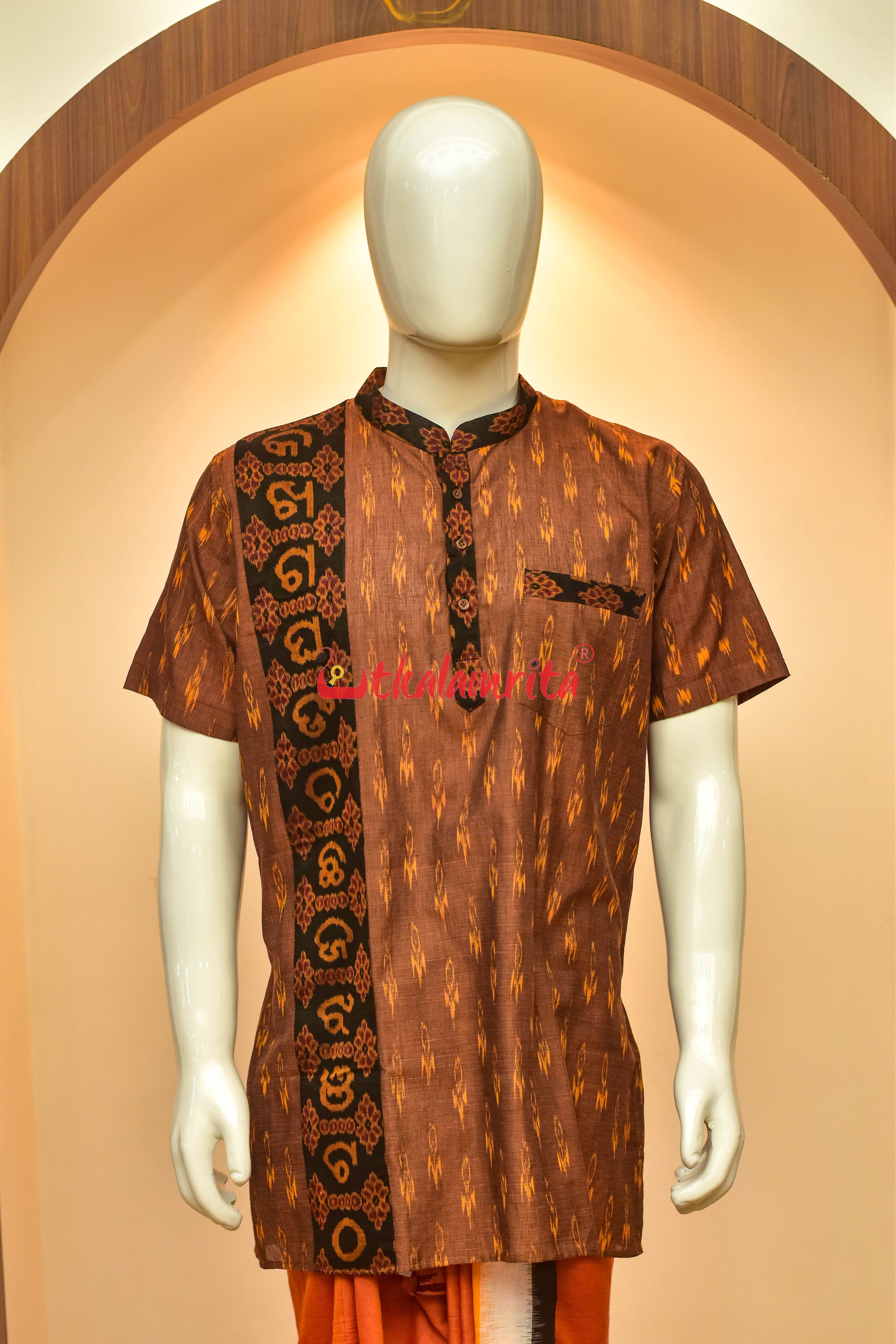 Golden Labanga with Odia Alphabets Design (Men's Short Kurta)