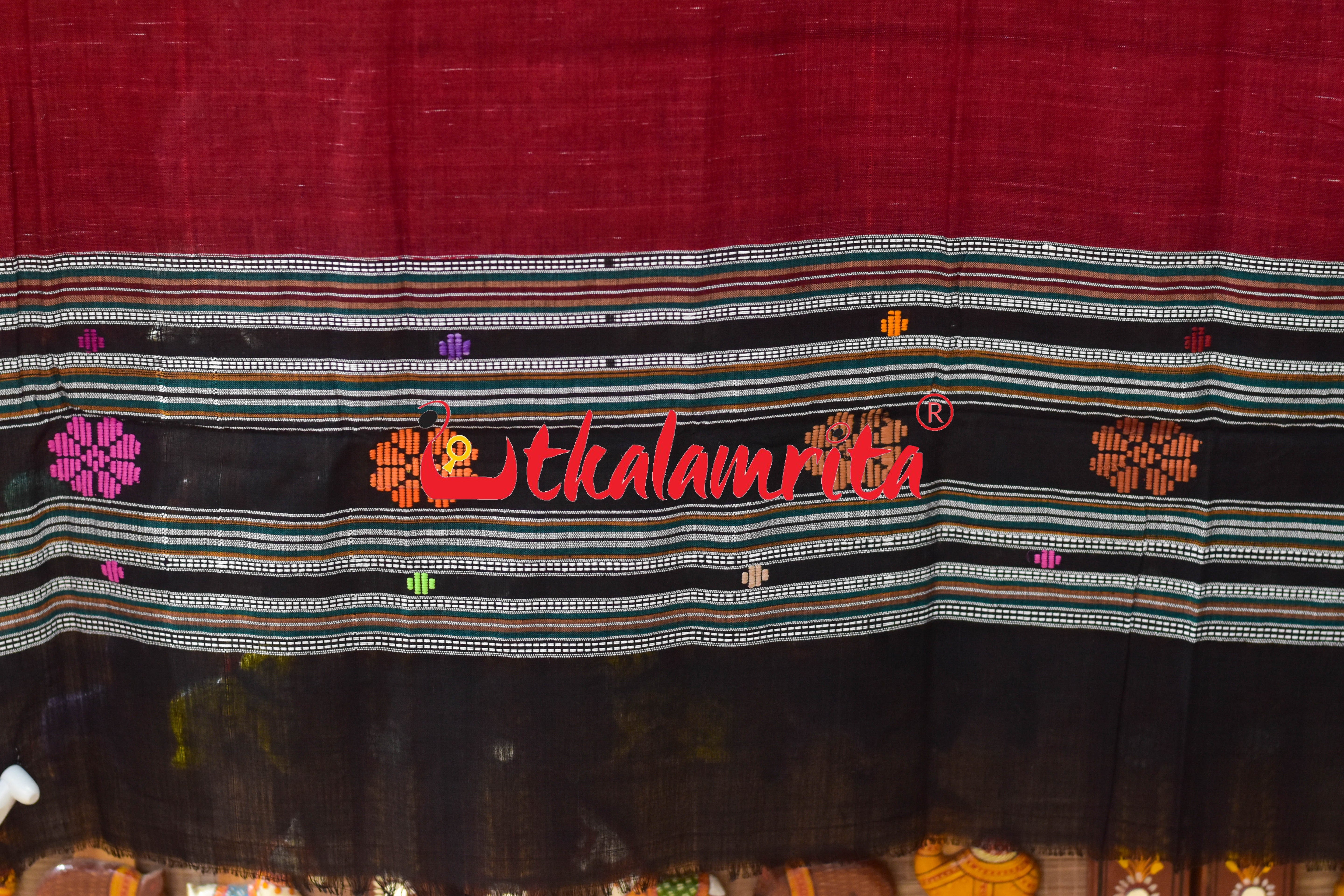 Maroon Black Flower Dhalapathar Cotton (Dupatta)
