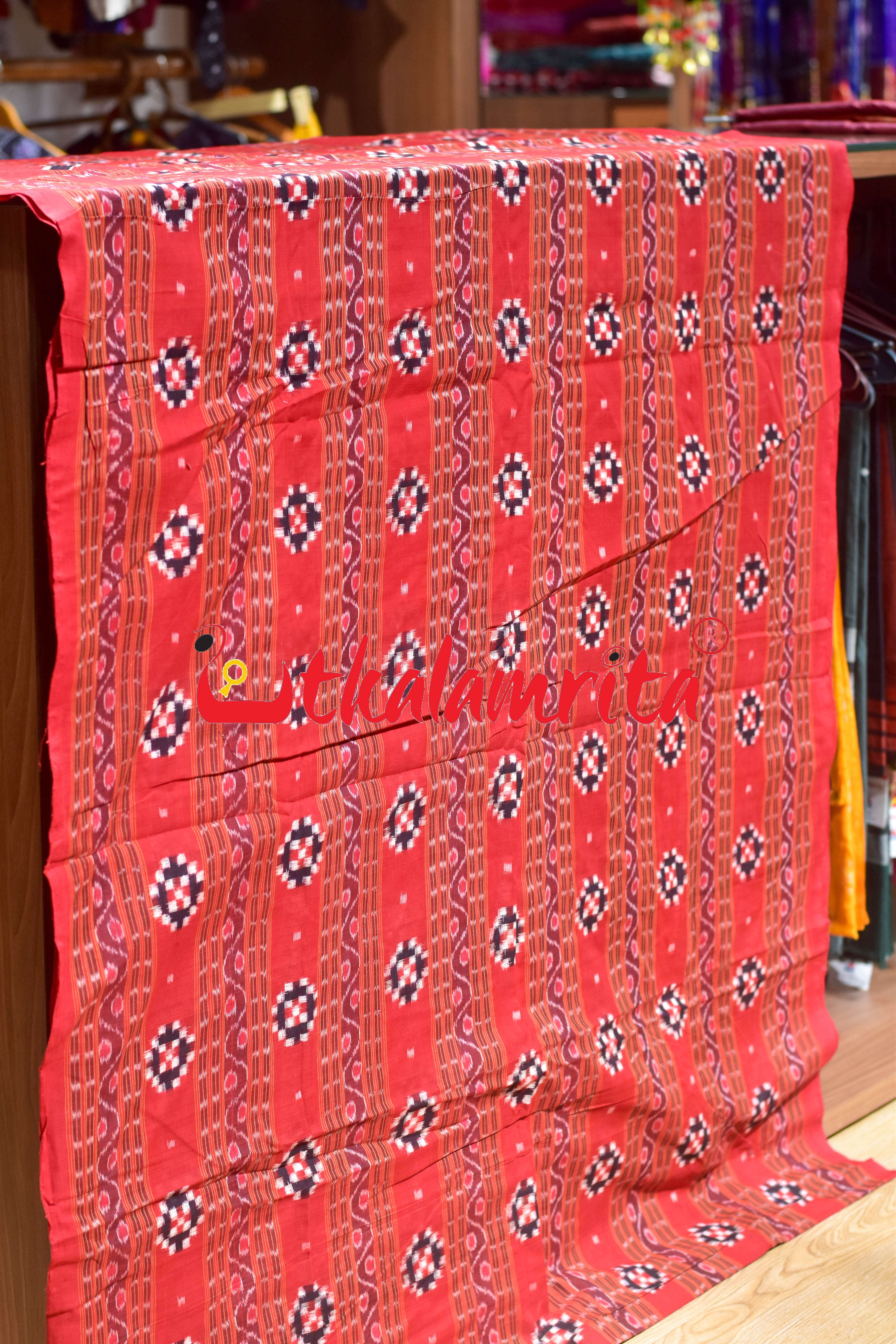 Red Pasapali Kangula Sambalpuri Cotton (Fabric)