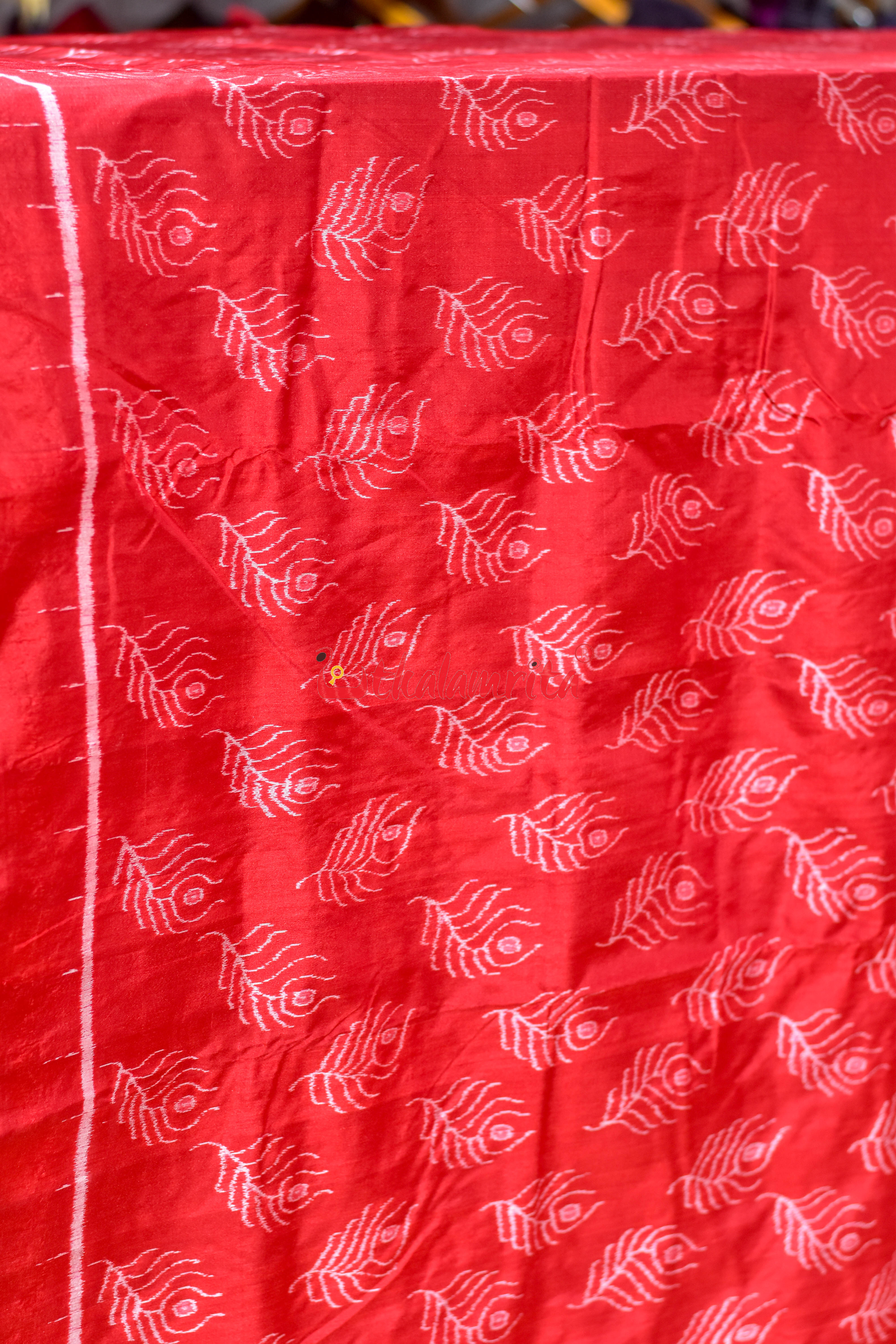 Red with Mayurapucha Sambalpuri Silk (Fabric)