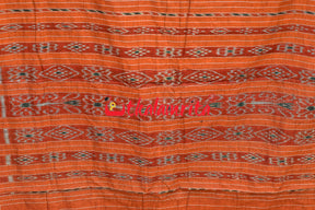 Black with Orange Kadha Khandua Cotton Saree