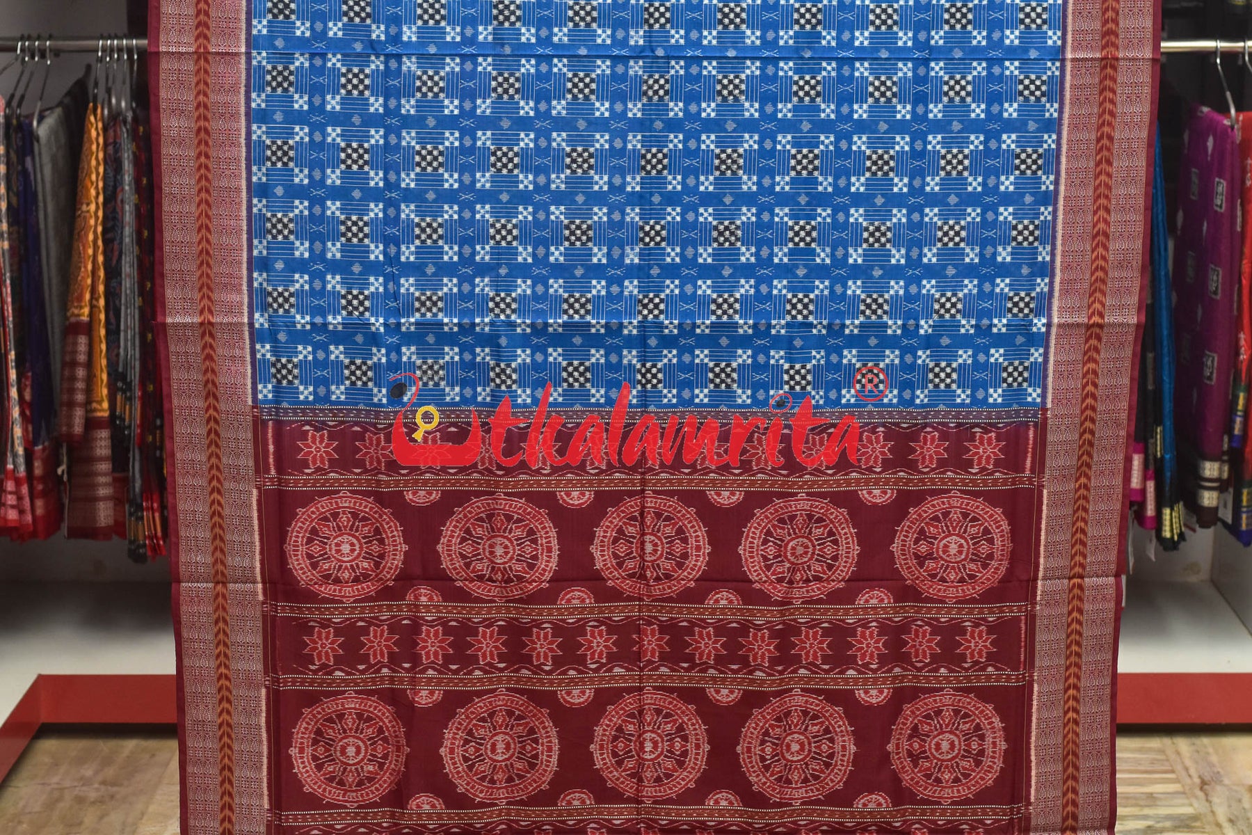 Blue Black Small Pasapali Sambalpuri Cotton Saree