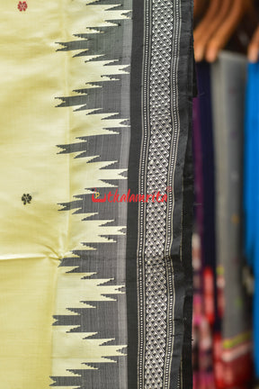 White Ganga Jamuna Red Black Double Anchal Berhampuri Silk Saree