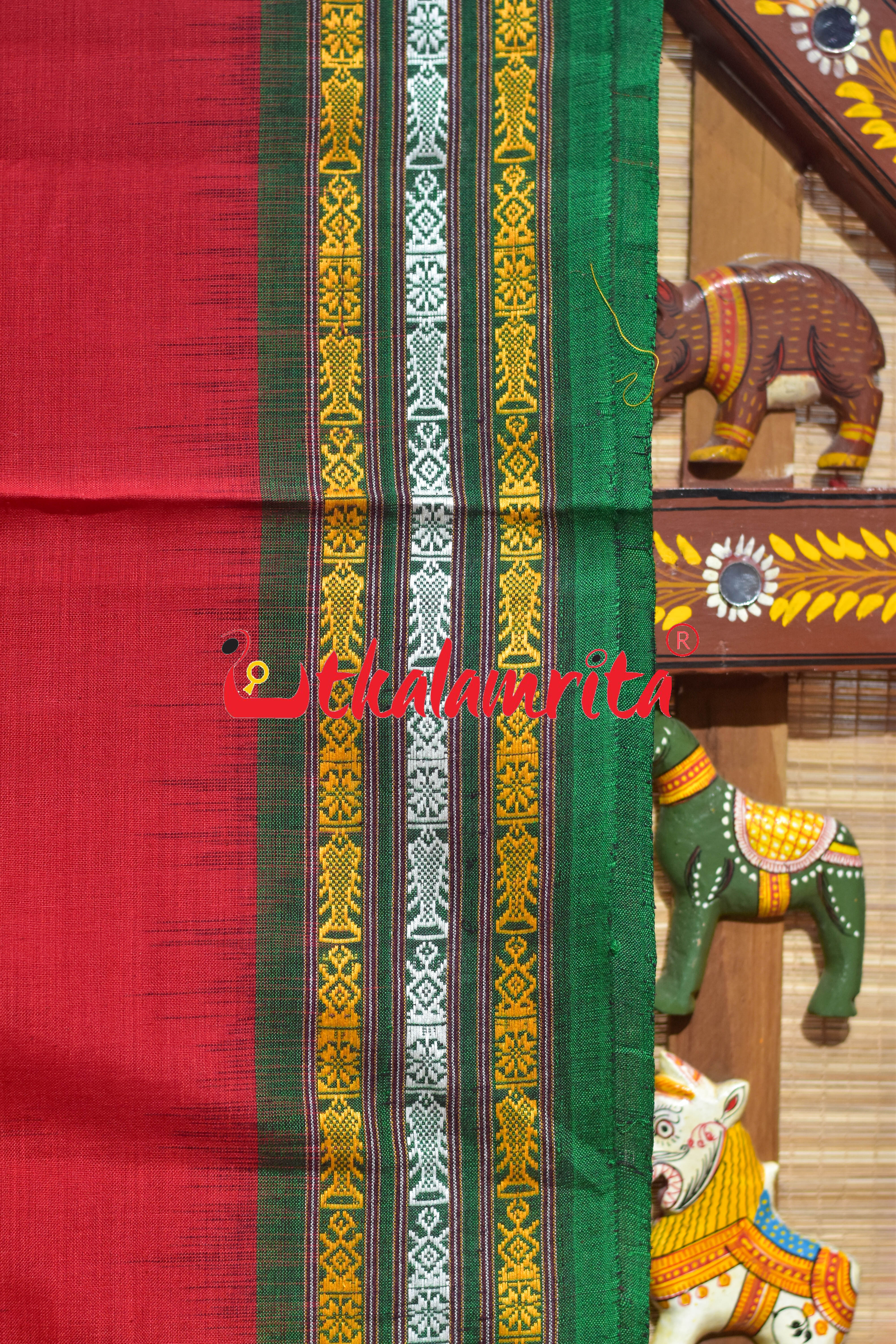 Red Flower Buta Dhalapathar Cotton Saree