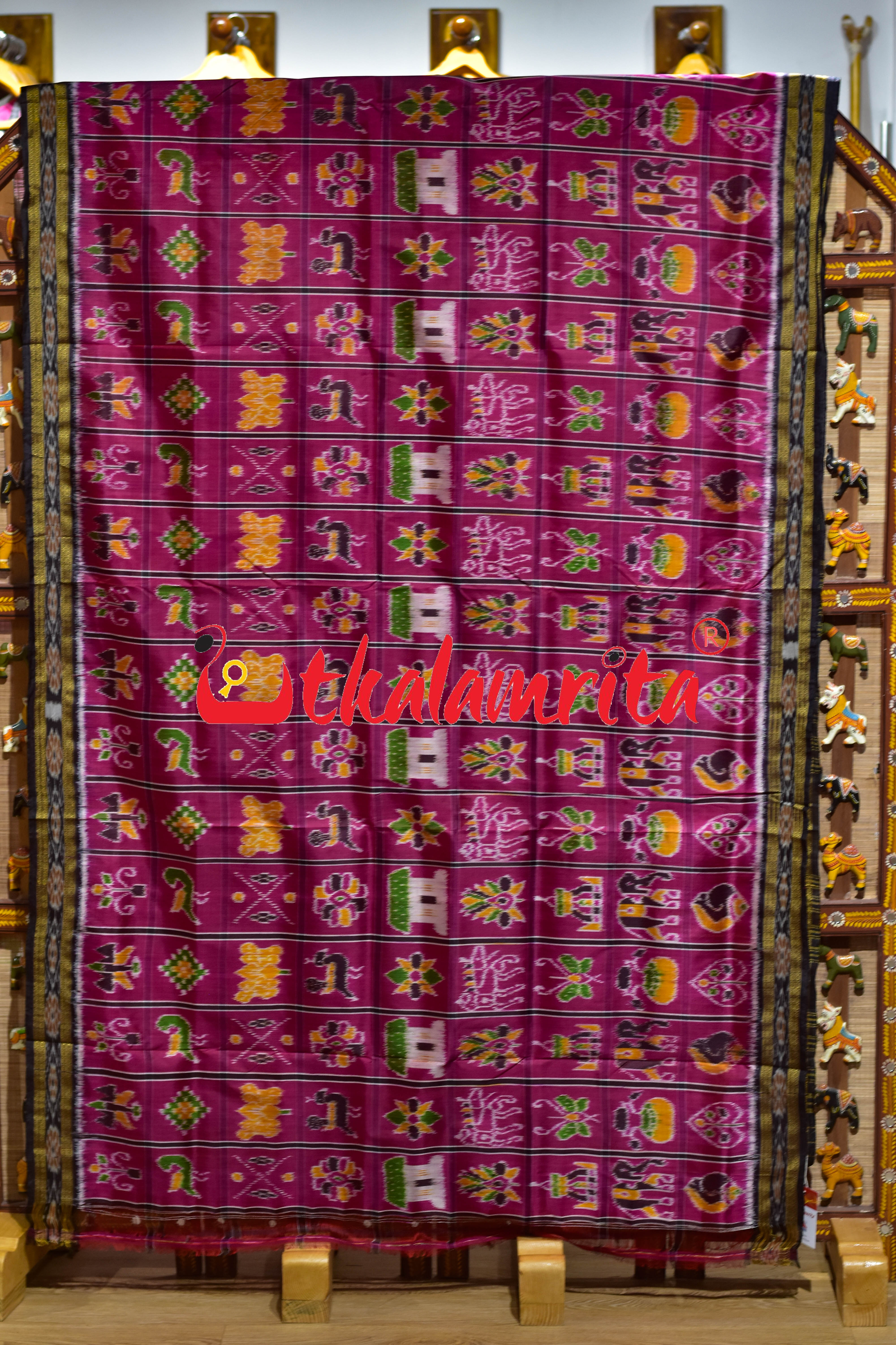 Deep Pink Nabakothi Khandua Silk Saree
