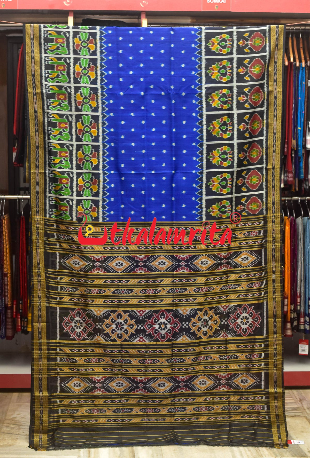 Blue Hati Scott Khandua Silk Saree